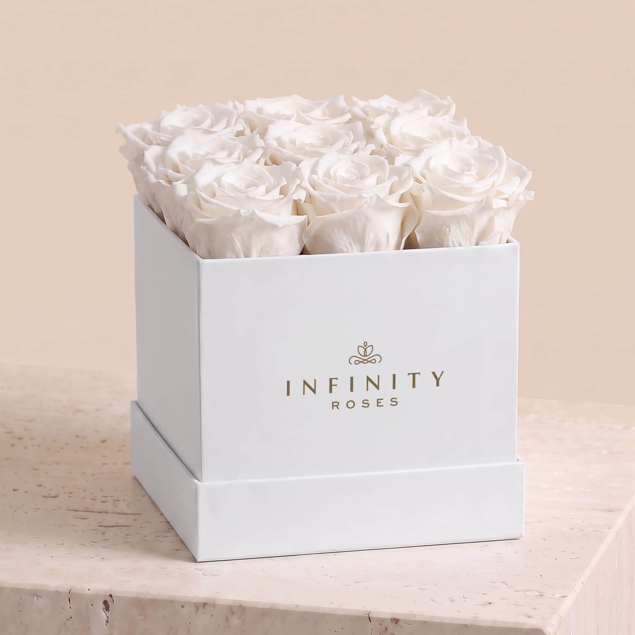 Medium Square Rose Box - White Rose - White Box