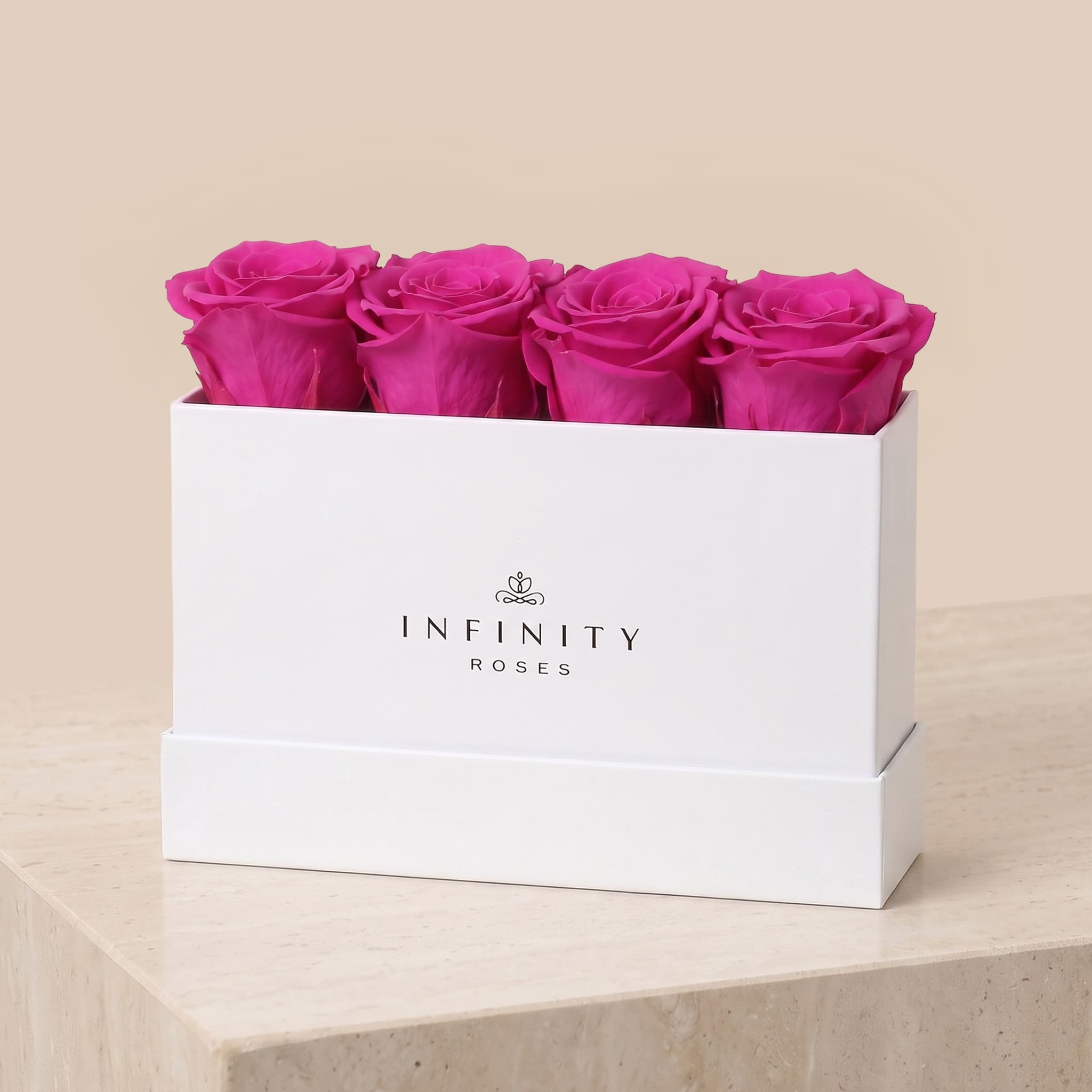Small Rose Box - Hot Pink Rose - White Box