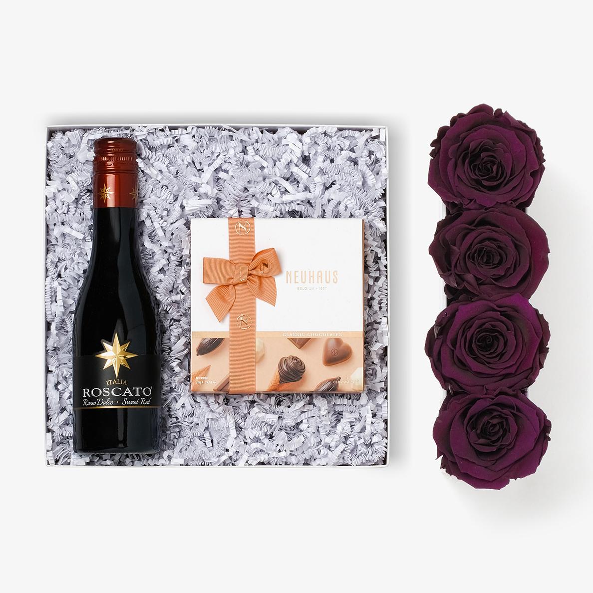 Wine Bundle (Small Rose Box) - Violet Rose - Black Box