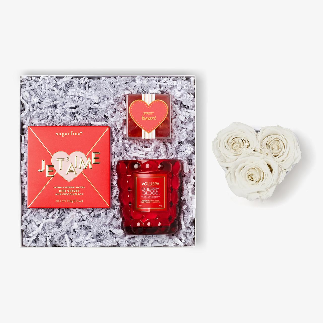 Candle & Treats - Small Heart Box - White Rose - White Box