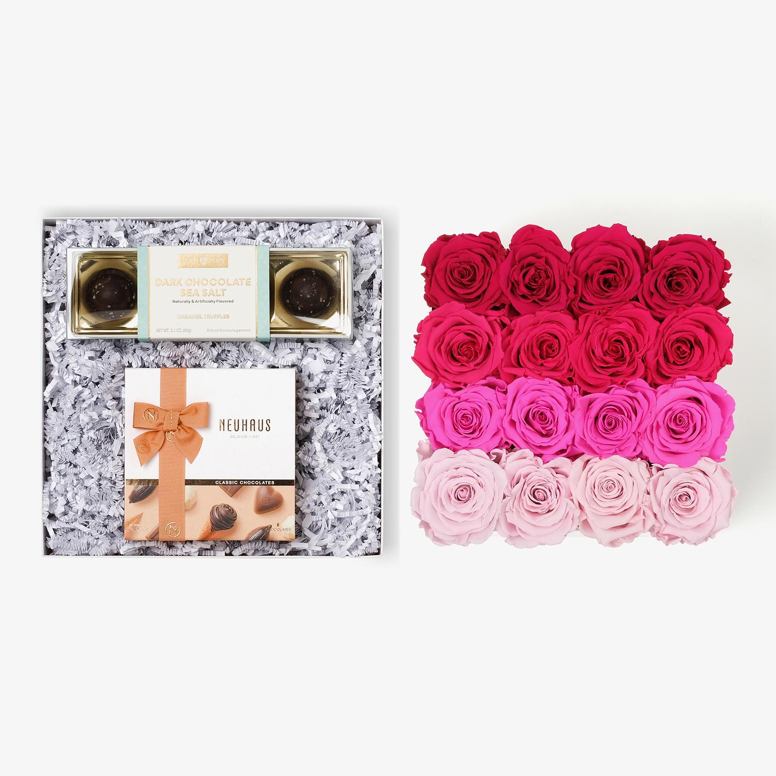 Chocolate Duo Luxe - Large Square Box - Pink Ombre Rose - White Box
