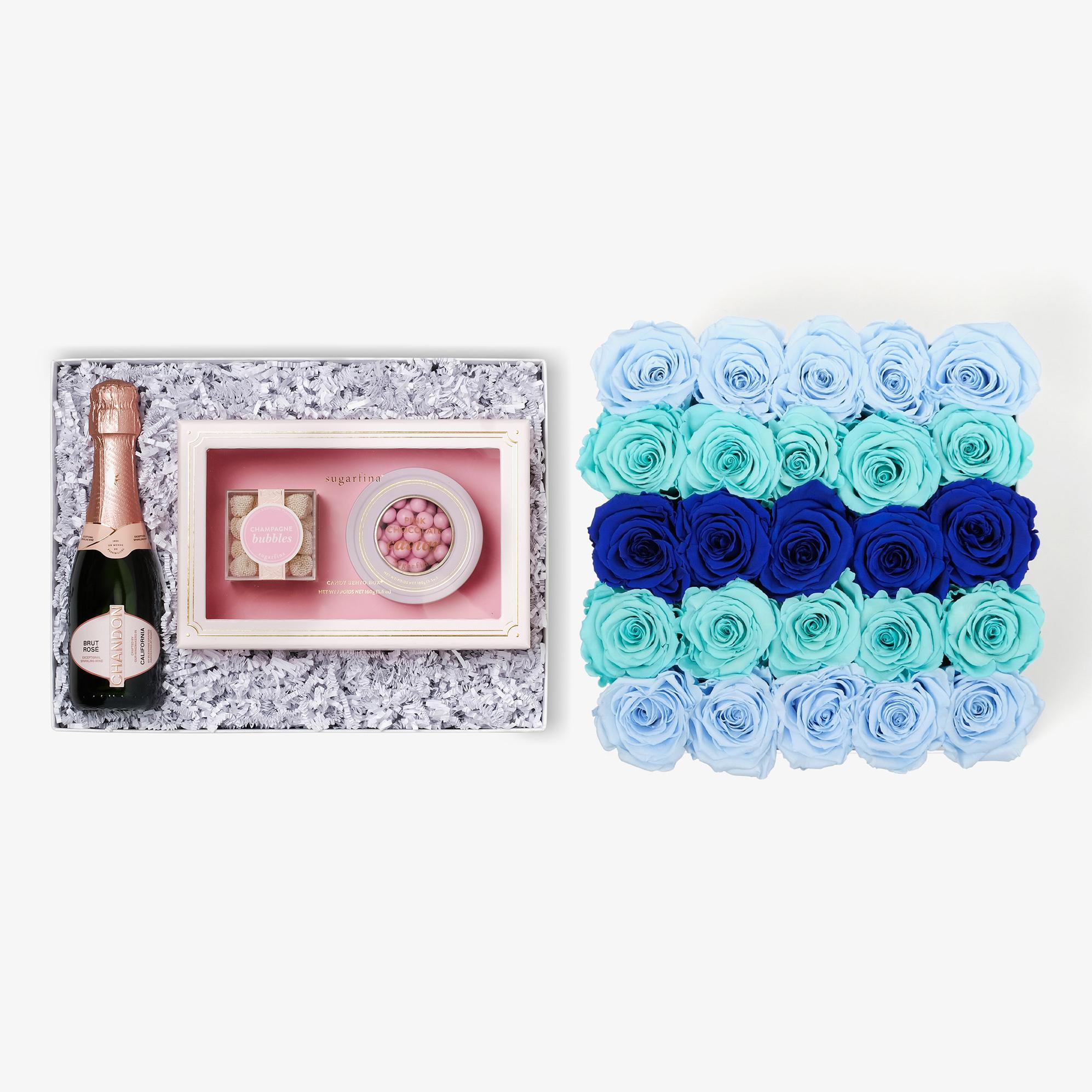 Rosé & Caviar - X-Large Square Box - Blue Ombre Rose - White Box