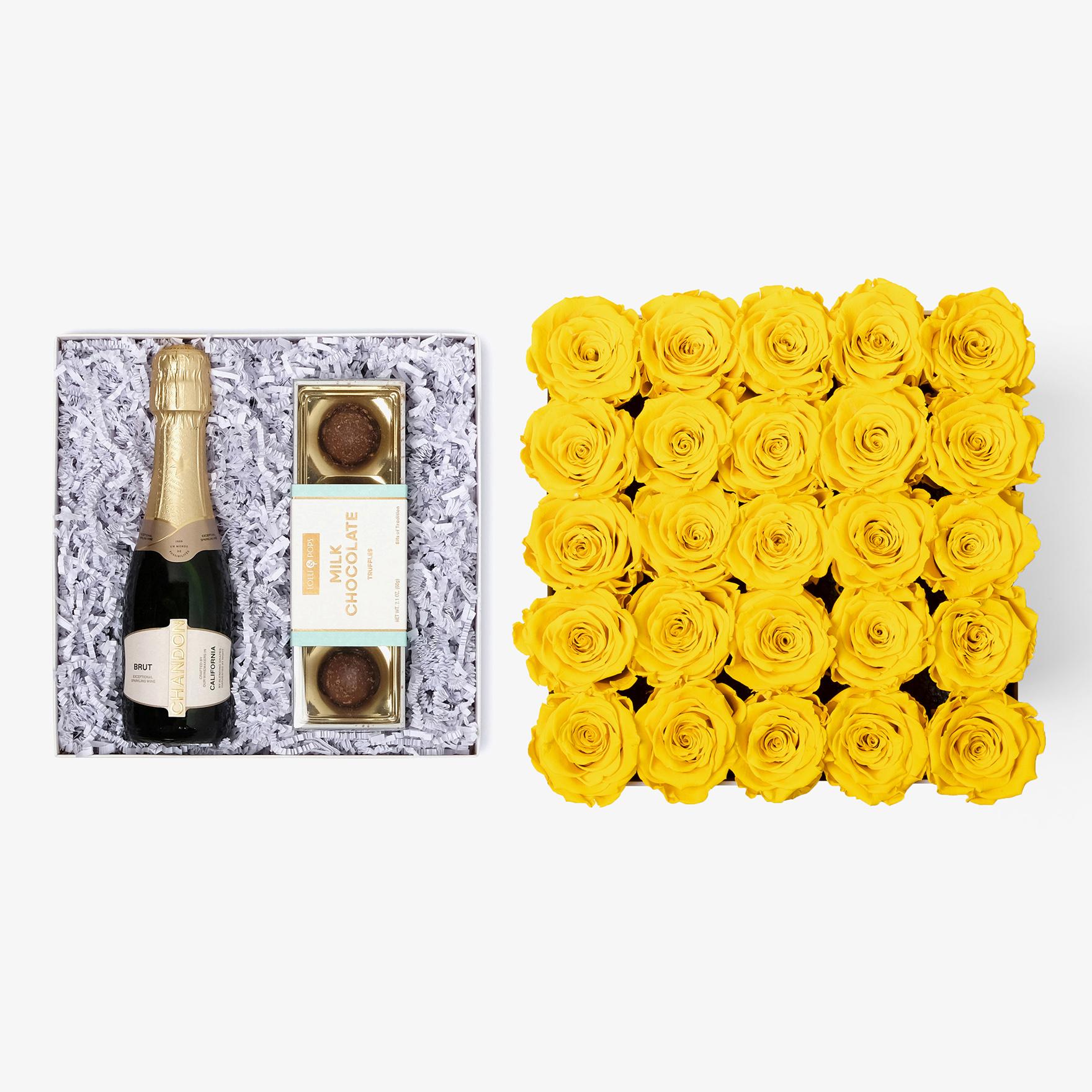 Champagne & Truffles - X-Large Square Box - Yellow Rose - White Box