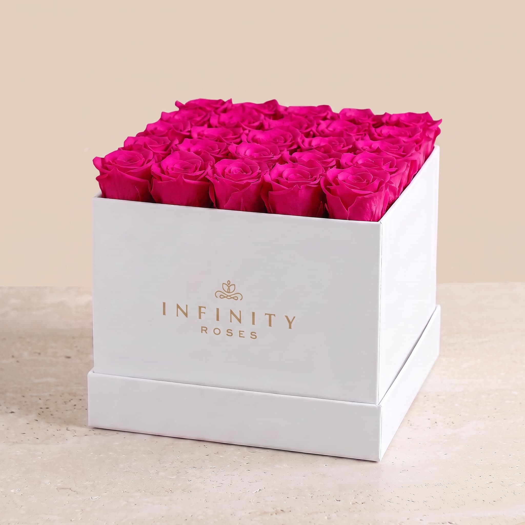 X-Large Square Rose box - Fuchsia Rose - White Box
