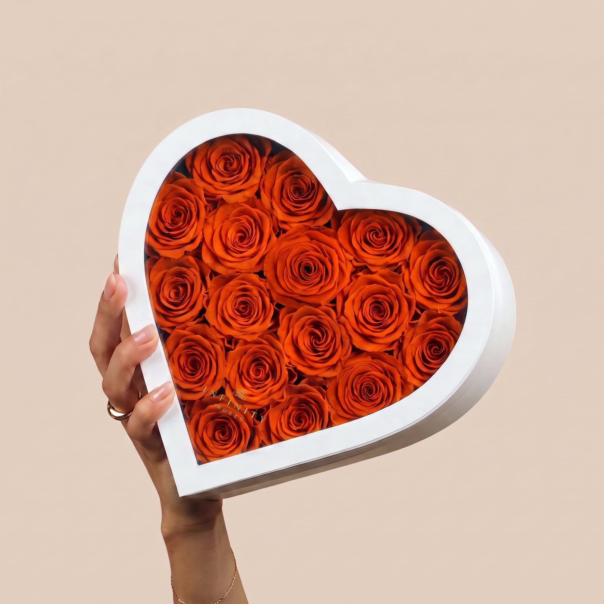 Large Heart Box - Orange Rose - White Box