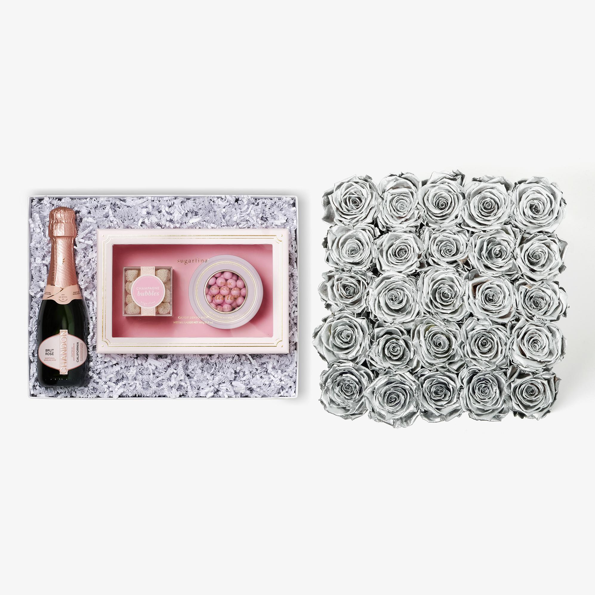 Rosé & Caviar - X-Large Square Box - Silver Rose - Black Box