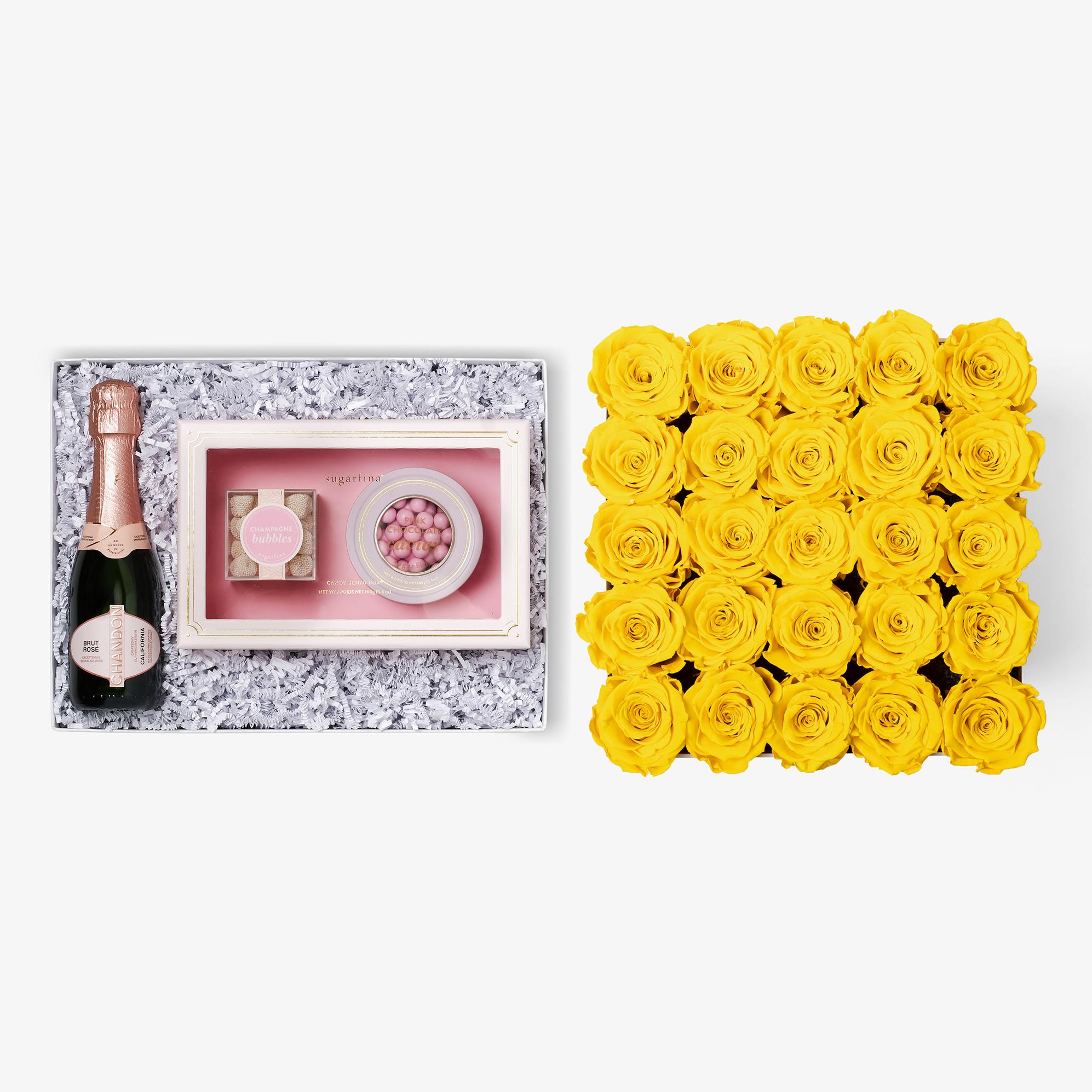 Rosé & Caviar - X-Large Square Box - Yellow Rose - White Box