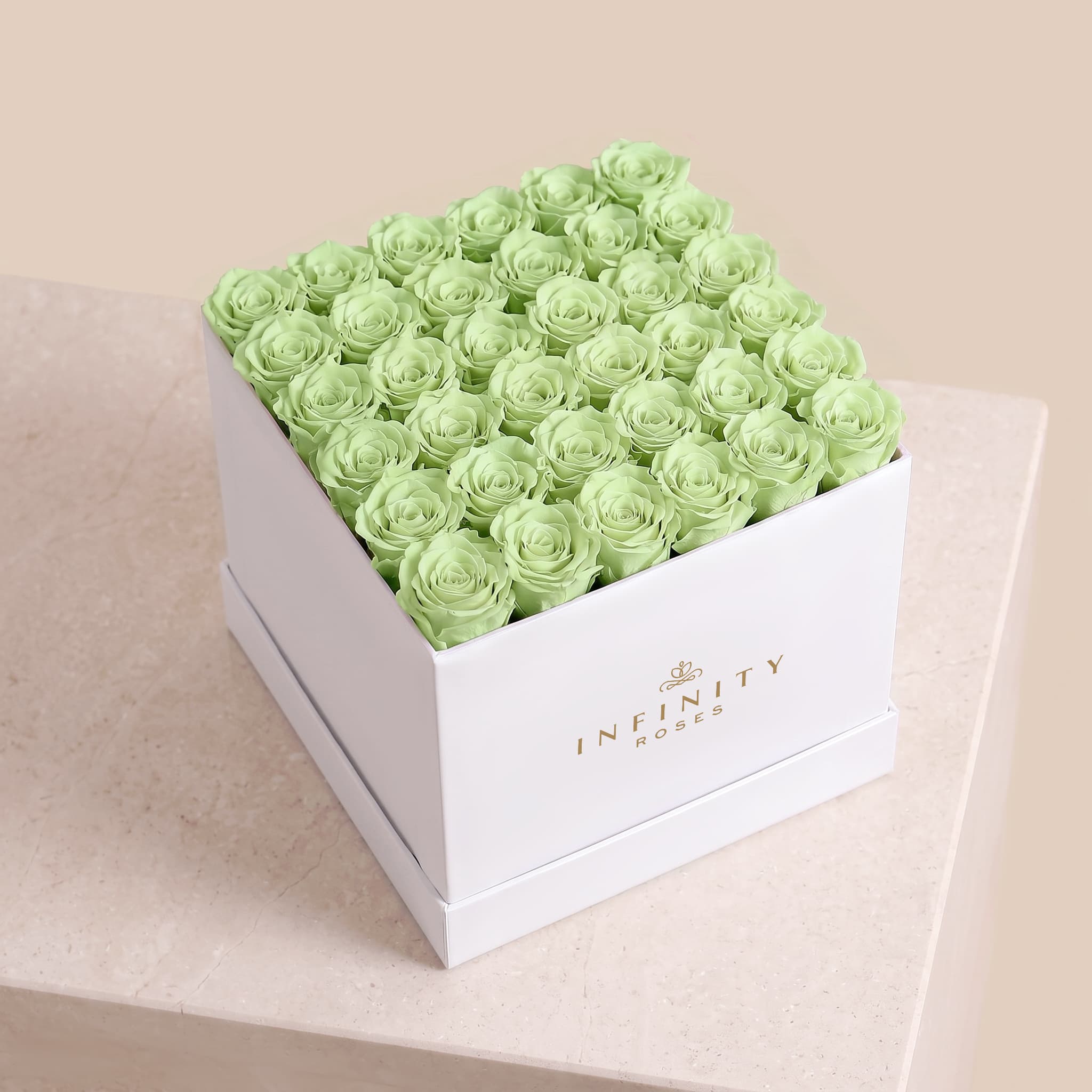 Grand Square Rose Box - Mint Rose - White Box