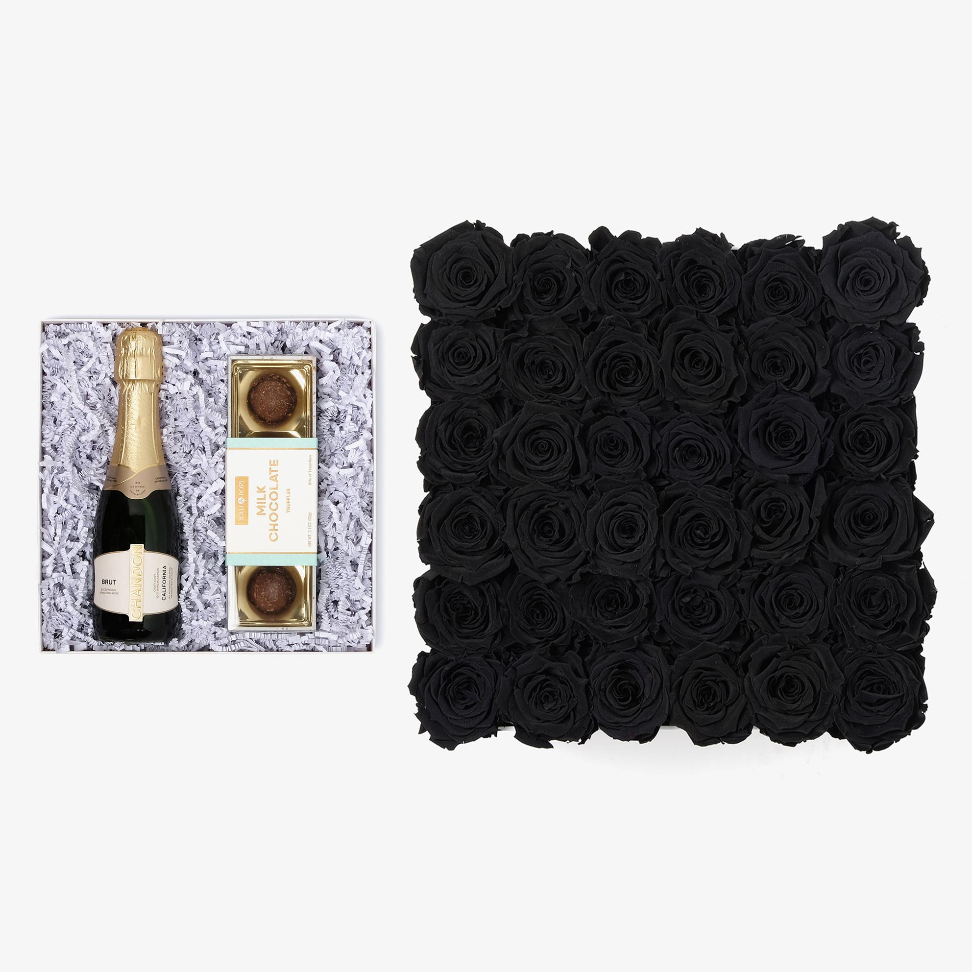 Champagne & Truffles - Grand Square Box - Black Rose - Black Box