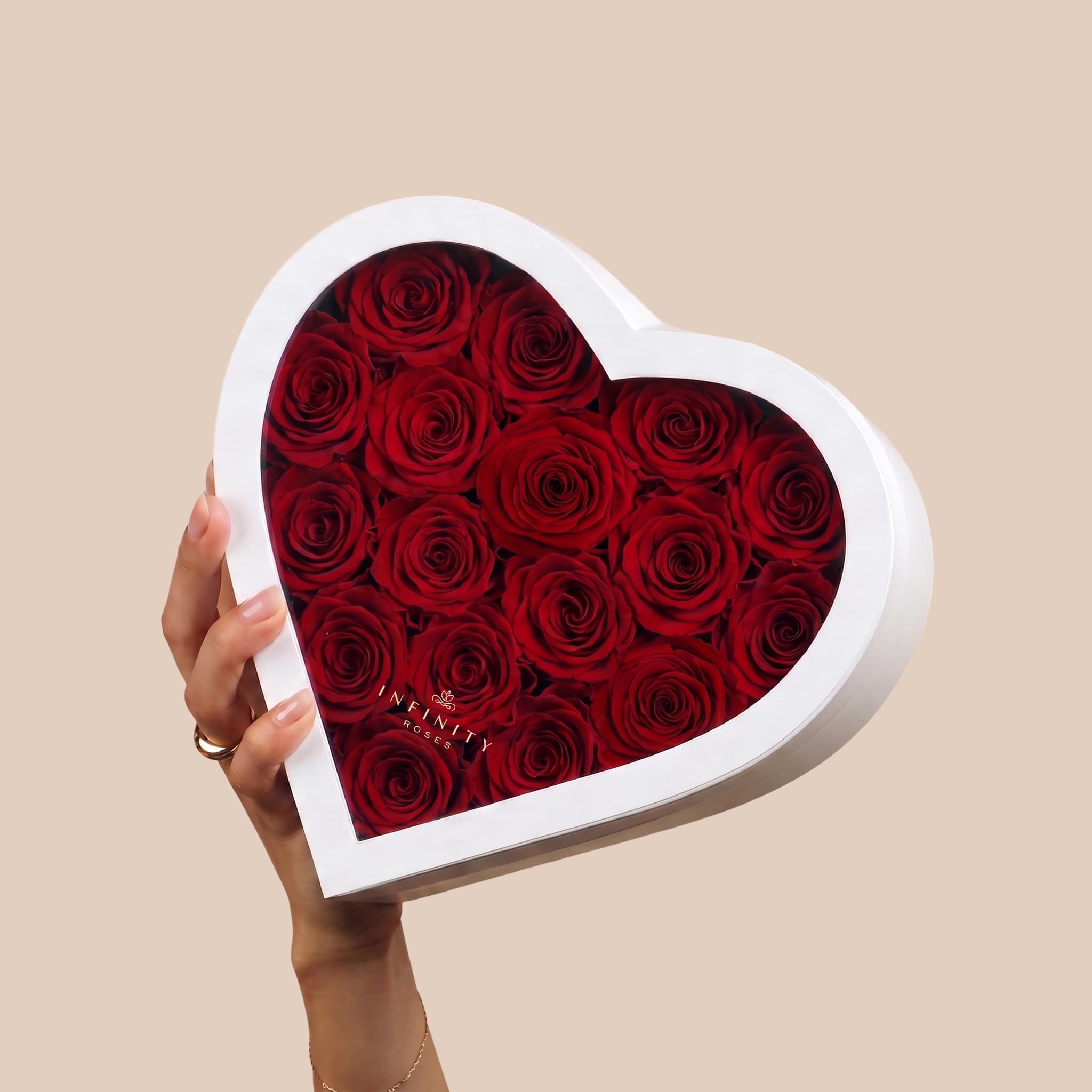 Large Heart Box - Red Rose - White Box
