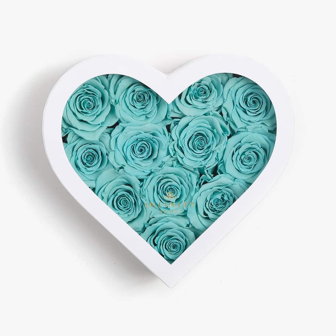 Medium Heart Box - Turquoise Rose - White Box