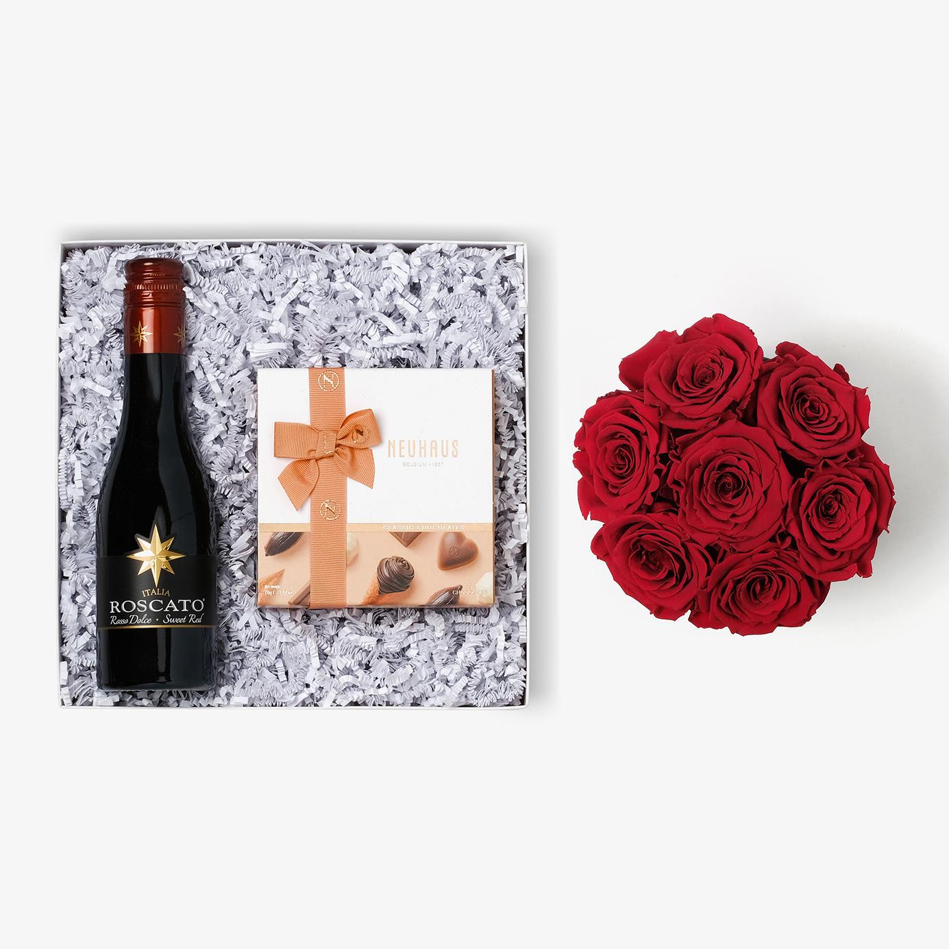 Wine & Truffles - Medium Bloom Box - Red Rose - Black Box