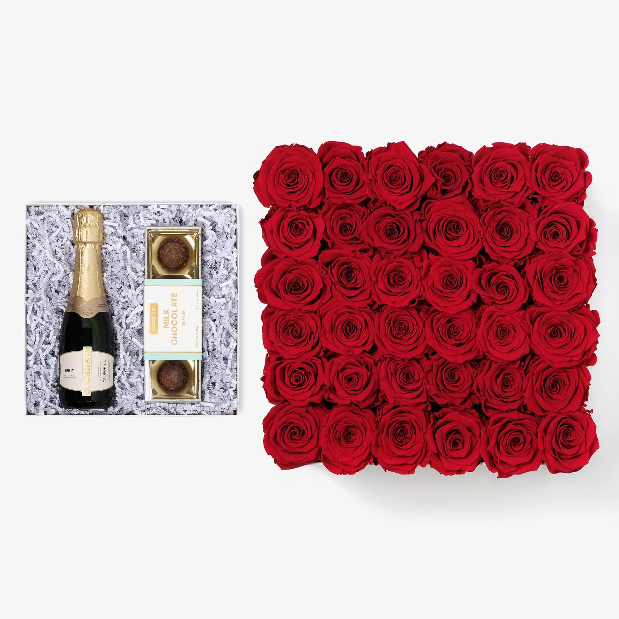 Champagne & Truffles - Grand Square Box - Red Rose - White Box