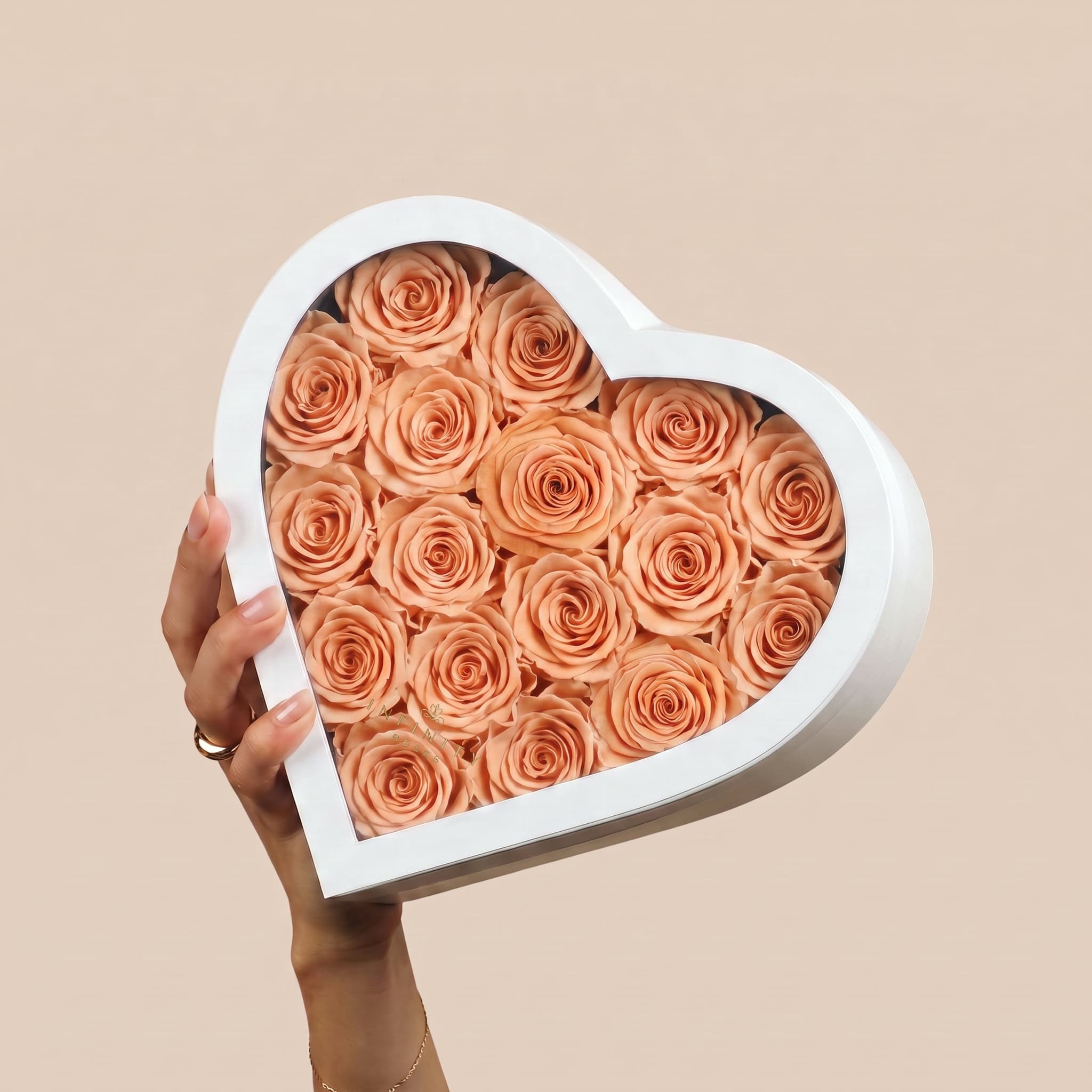 Large Heart Box - Peach Rose - White Box