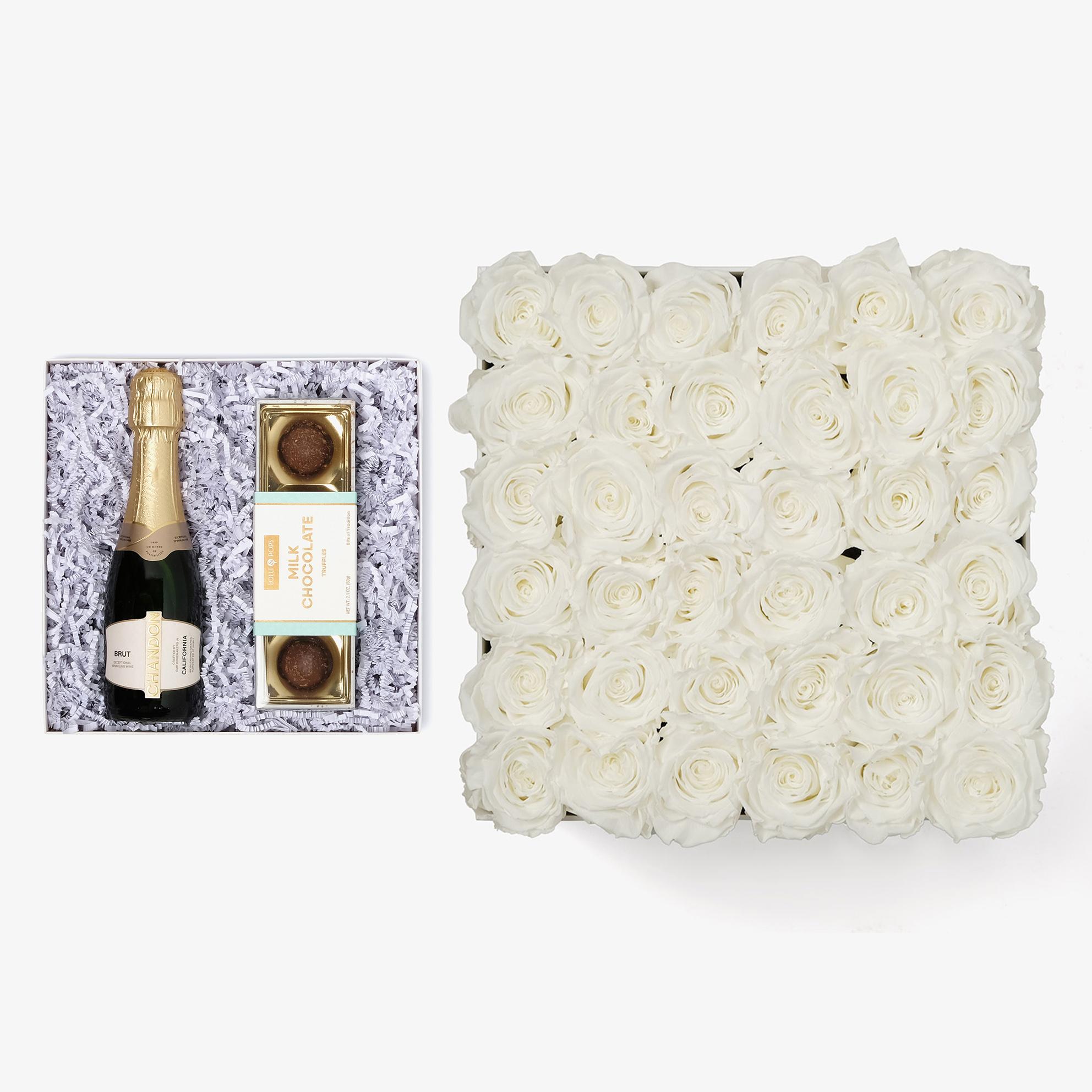 Champagne & Truffles - Grand Square Box - White Rose - White Box