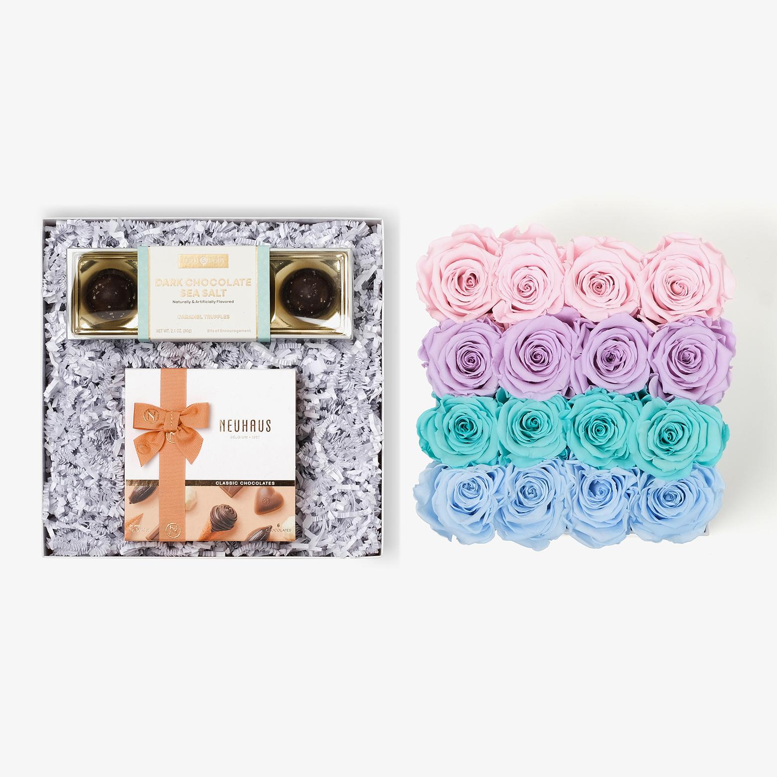 Chocolate Duo Luxe - Large Square Box - Pastel Ombre Rose - White Box