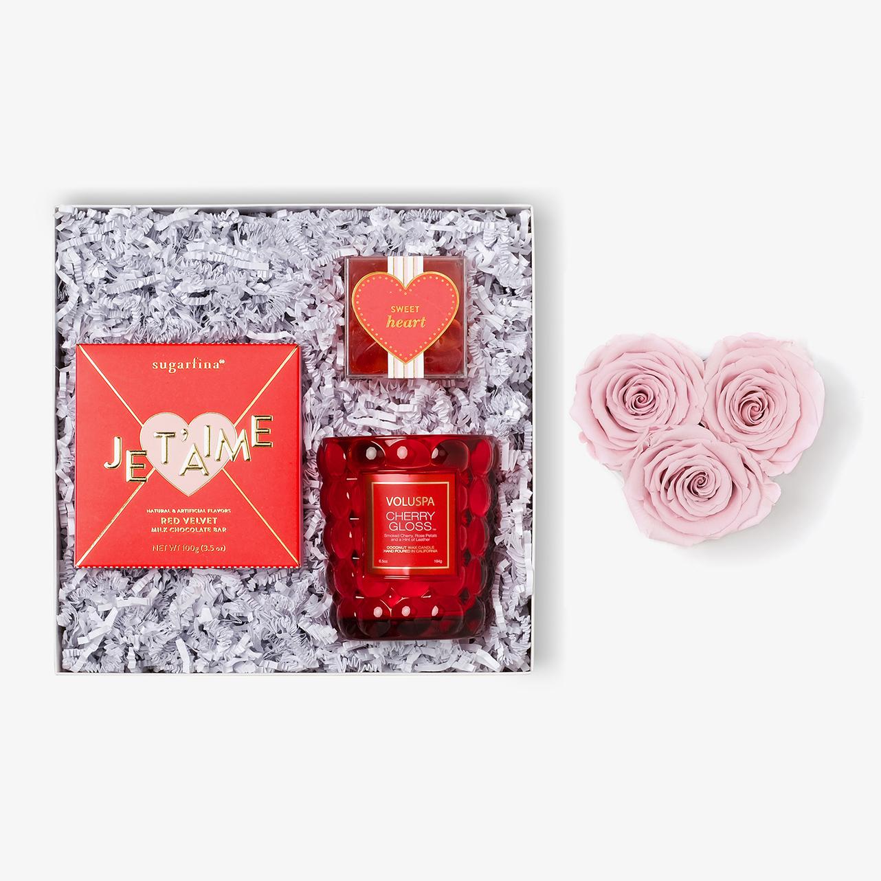 Candle & Treats - Small Heart Box - Pink Rose - White Box