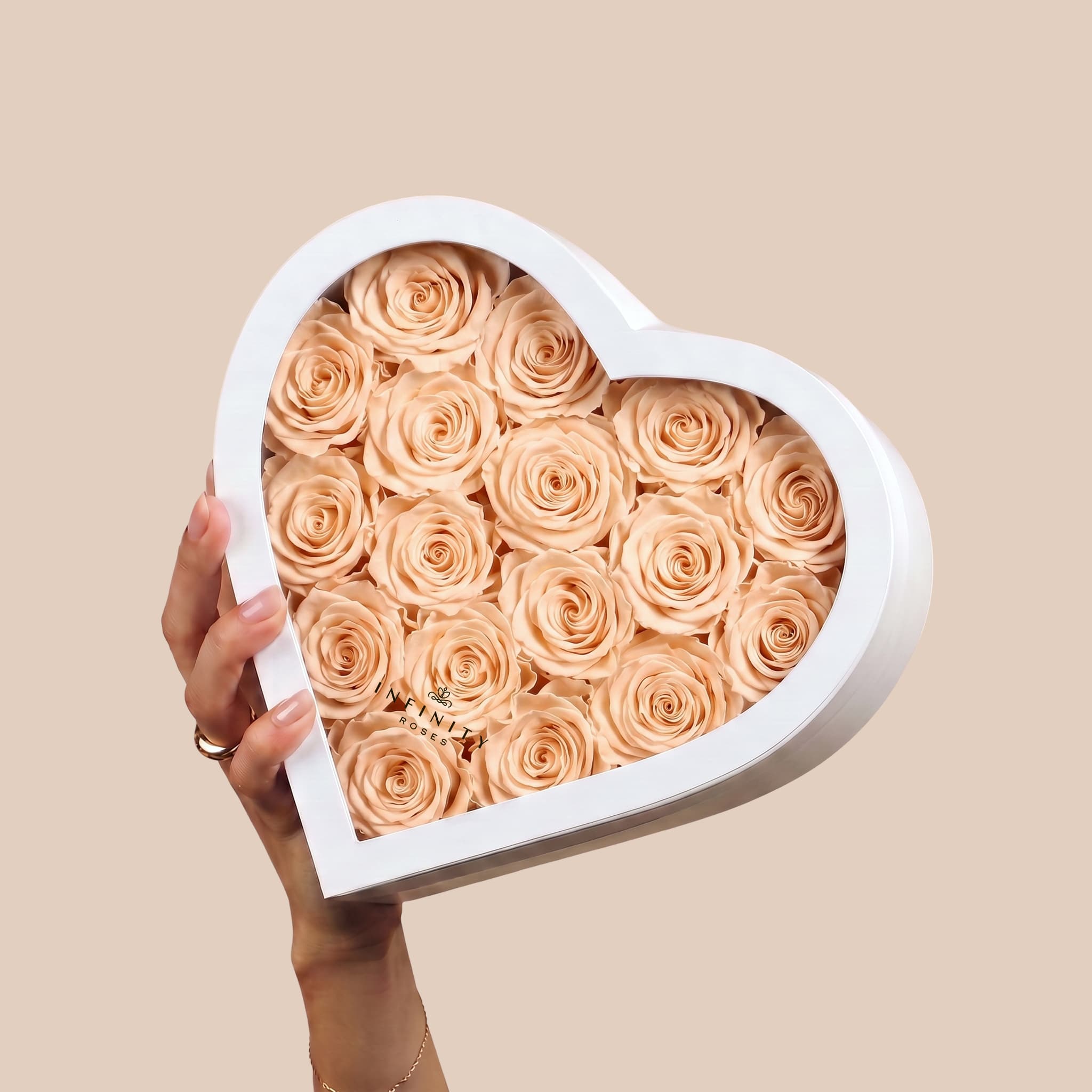 Large Heart Box - Champagne Rose - White Box