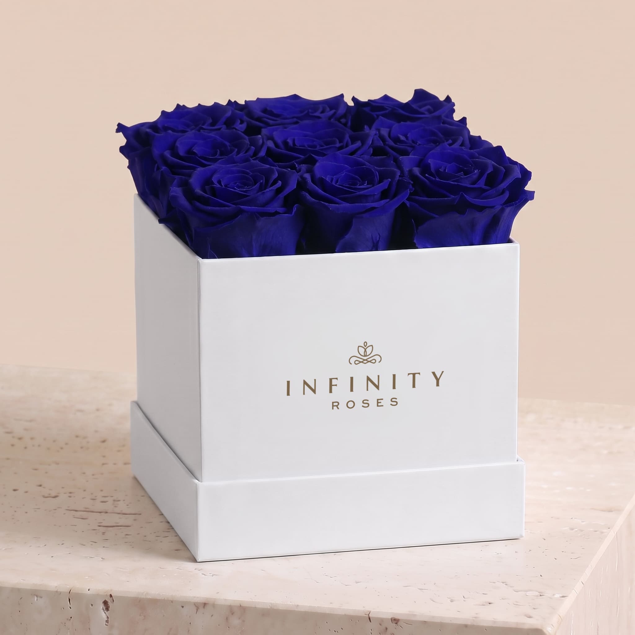 Medium Square Rose Box - Royal Blue Rose - White Box