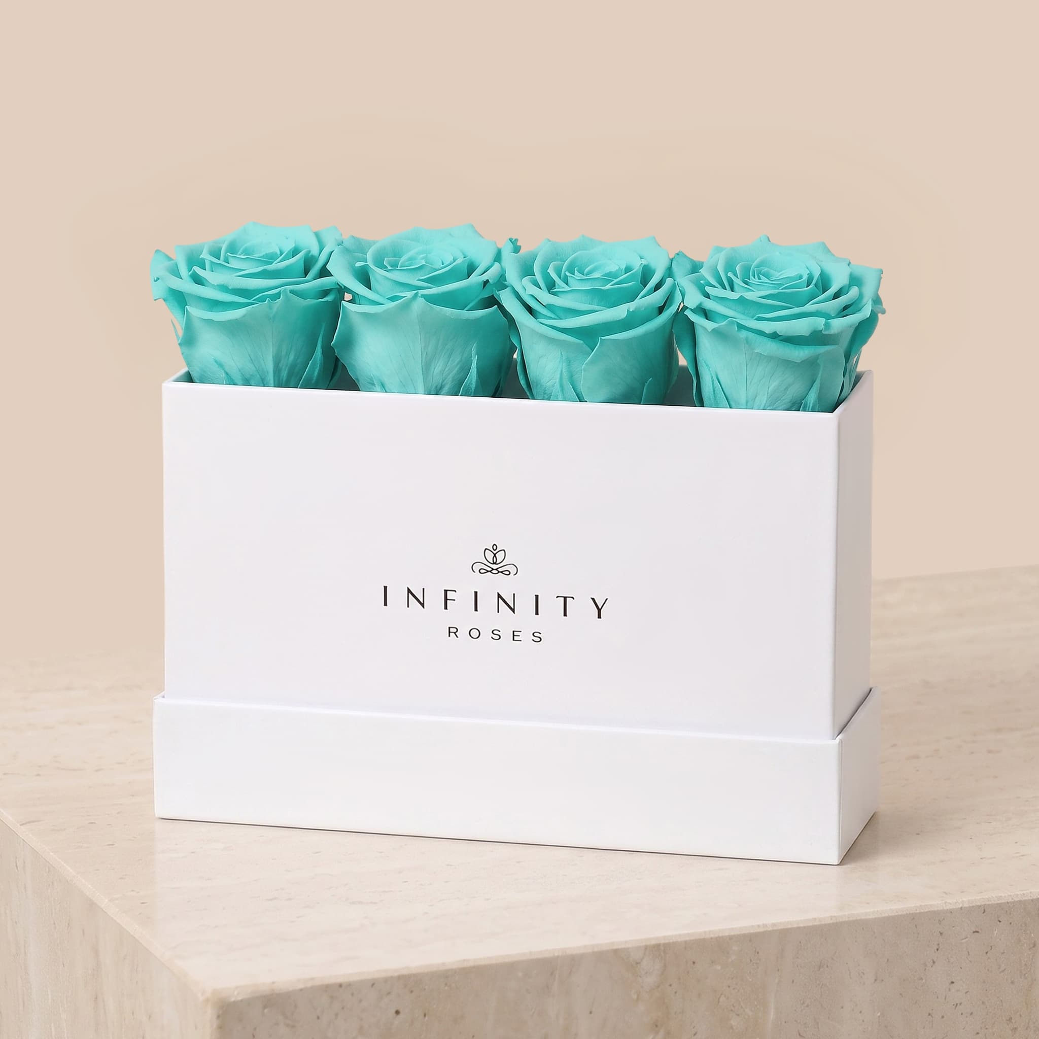 Small Rose Box - Turquoise Rose - White Box