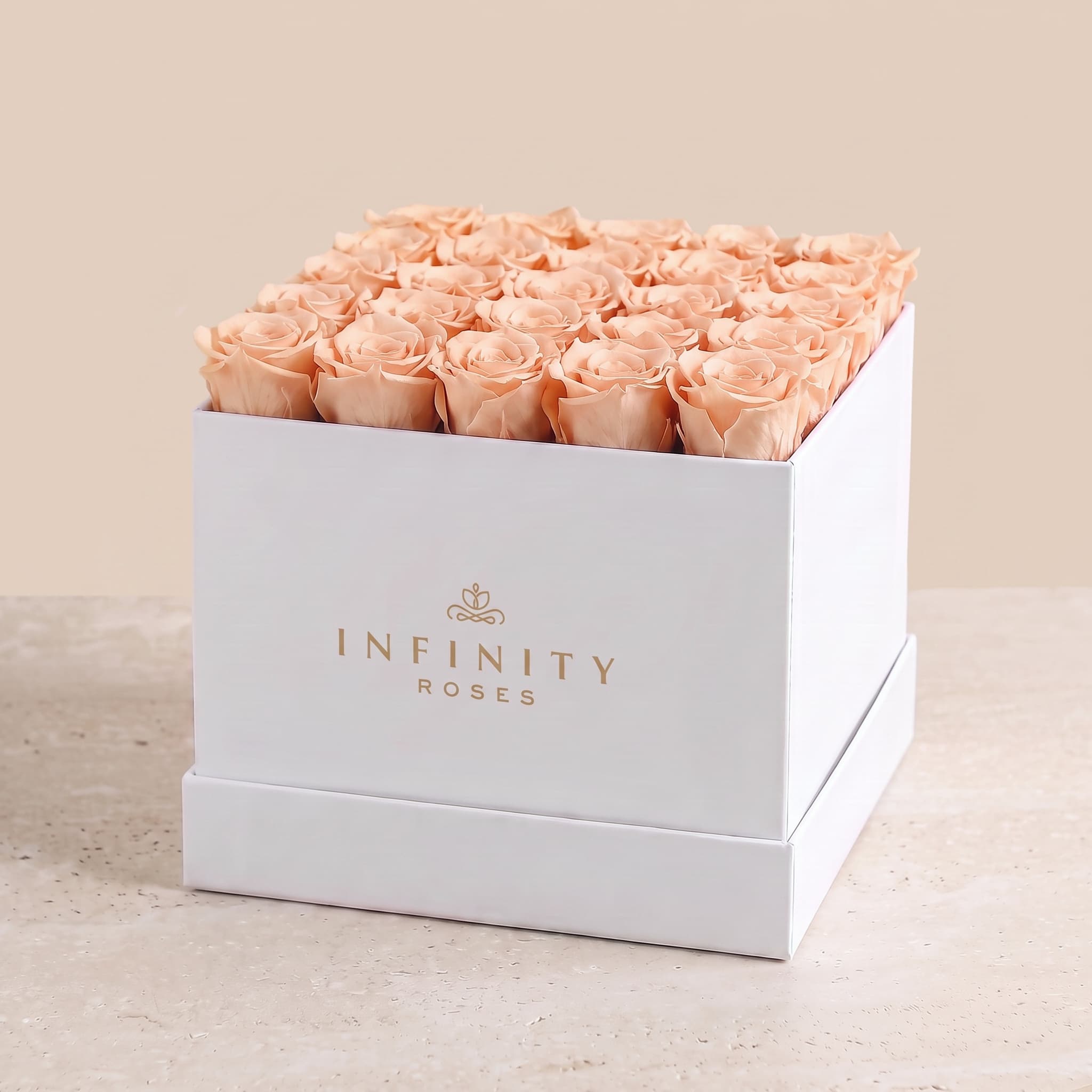 X-Large Square Rose box - Peach Rose - White Box