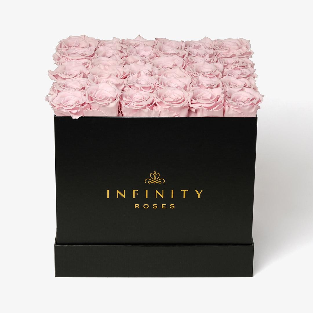 Grand Square Rose Box - Pink Rose - Black Box