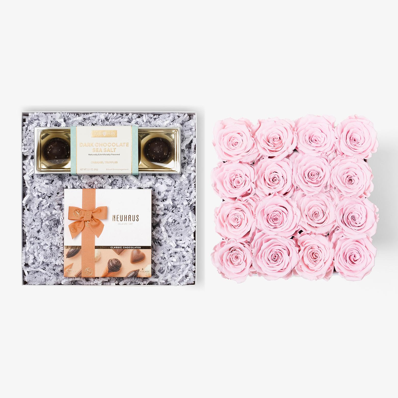 Chocolate Duo Luxe - Large Square Box - Pink Rose - White Box