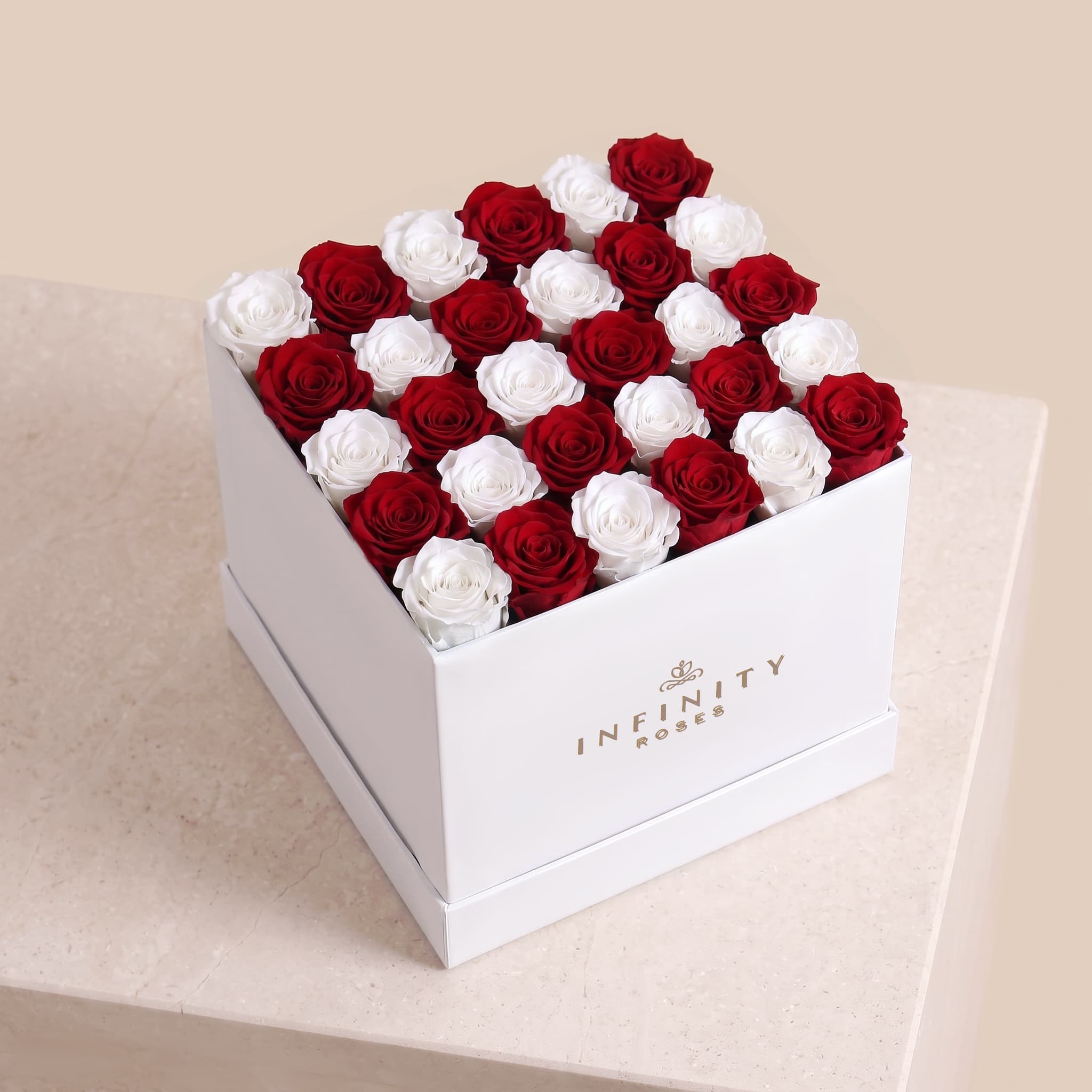 Grand Square Rose Box - Classic Rose - White Box