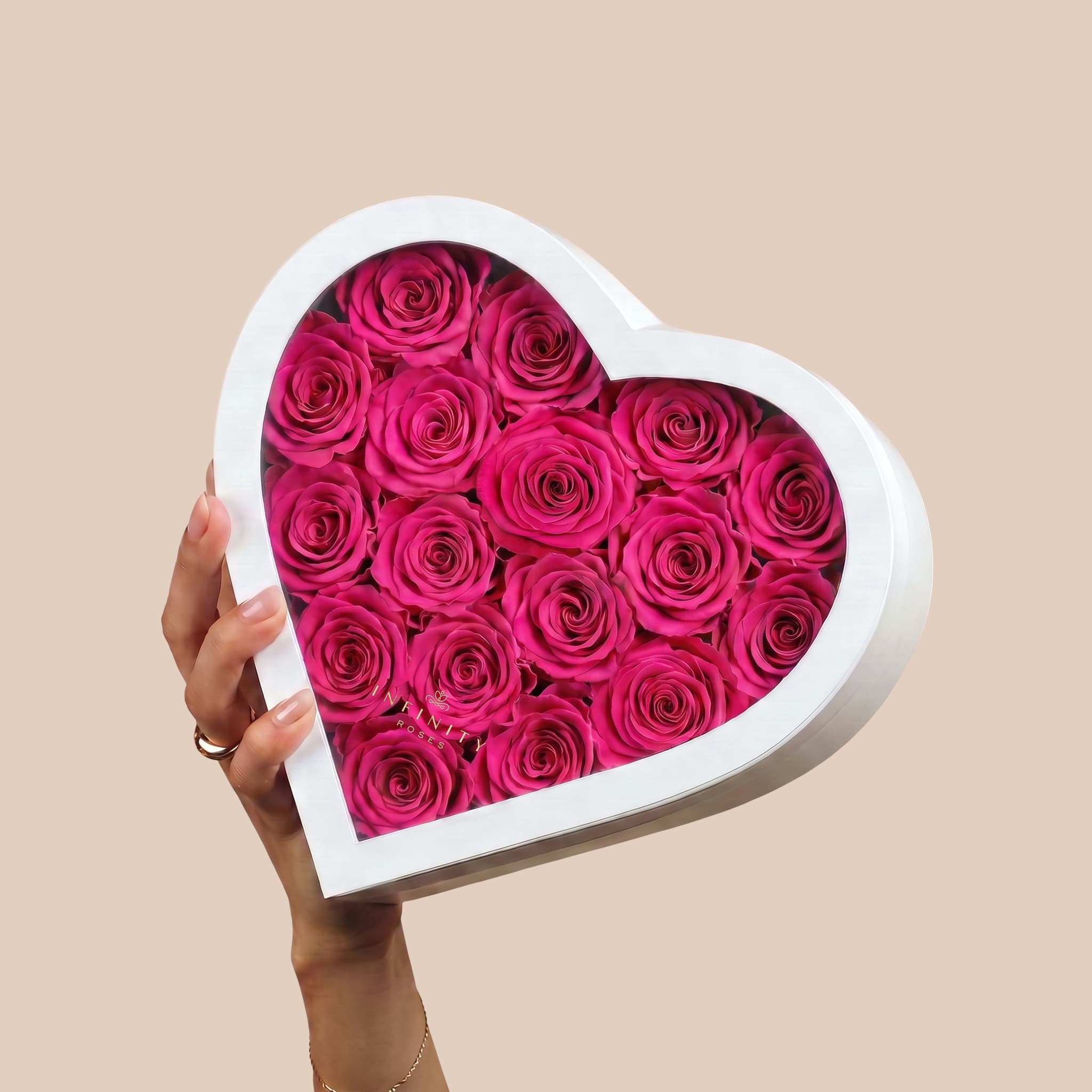 Large Heart Box - Fuchsia Rose - White Box