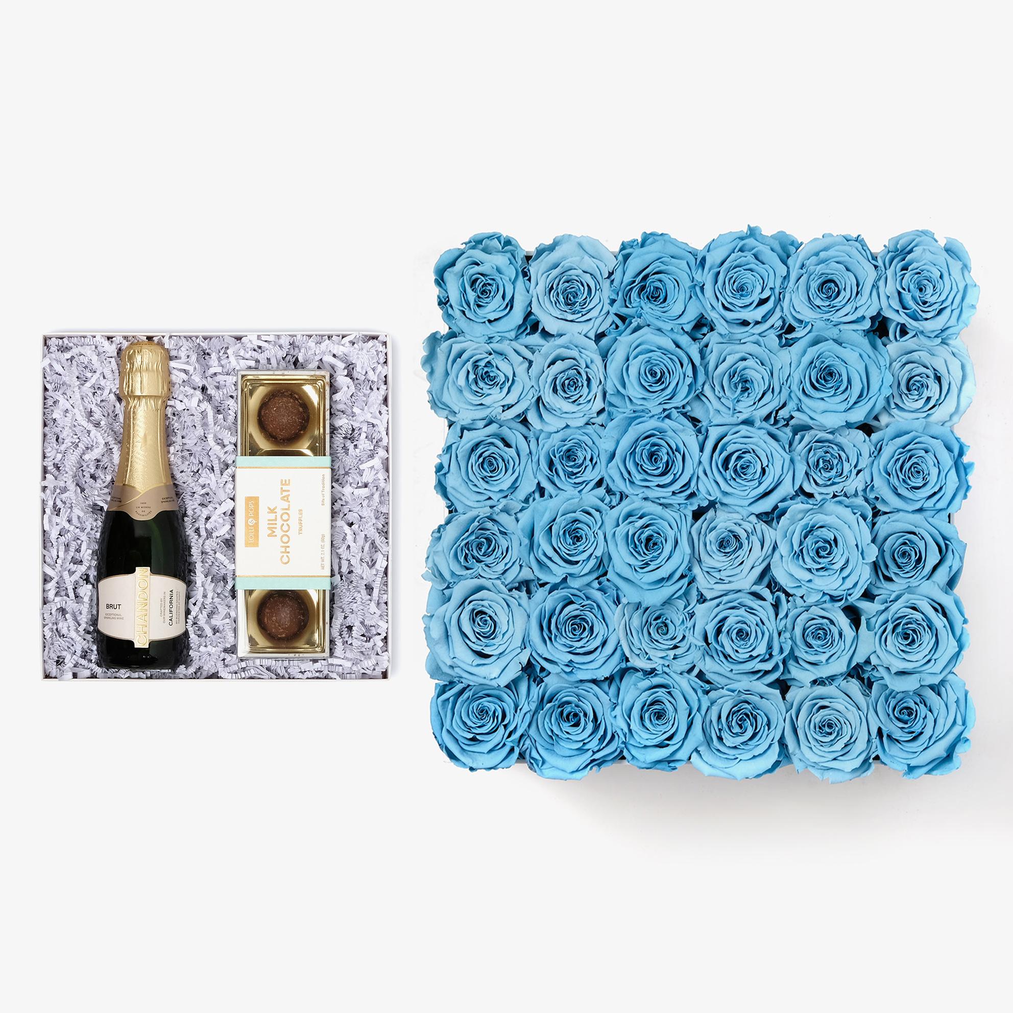 Champagne & Truffles - Grand Square Box - Baby Blue Rose - Black Box