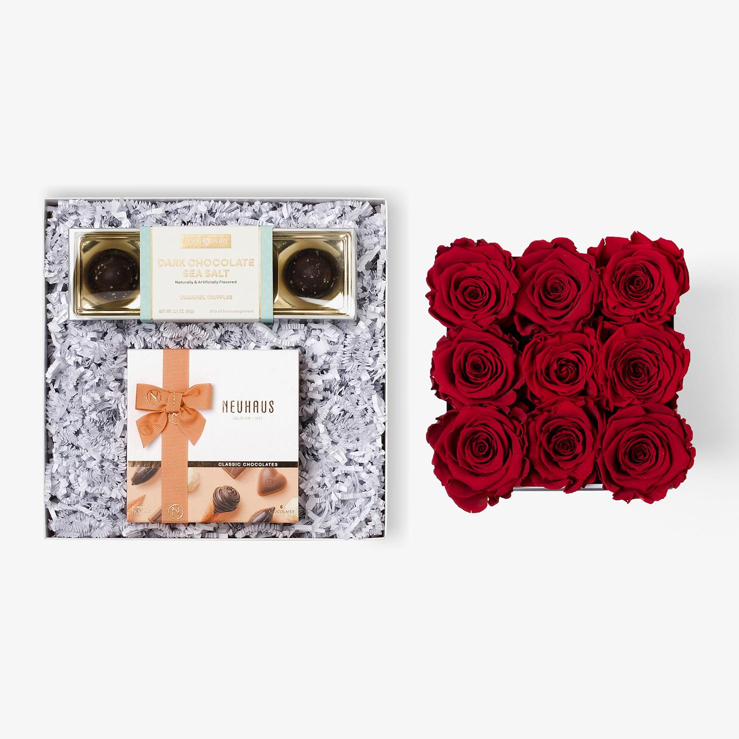 Chocolate Duo Luxe - Medium Square Box - Red Rose - Black Box