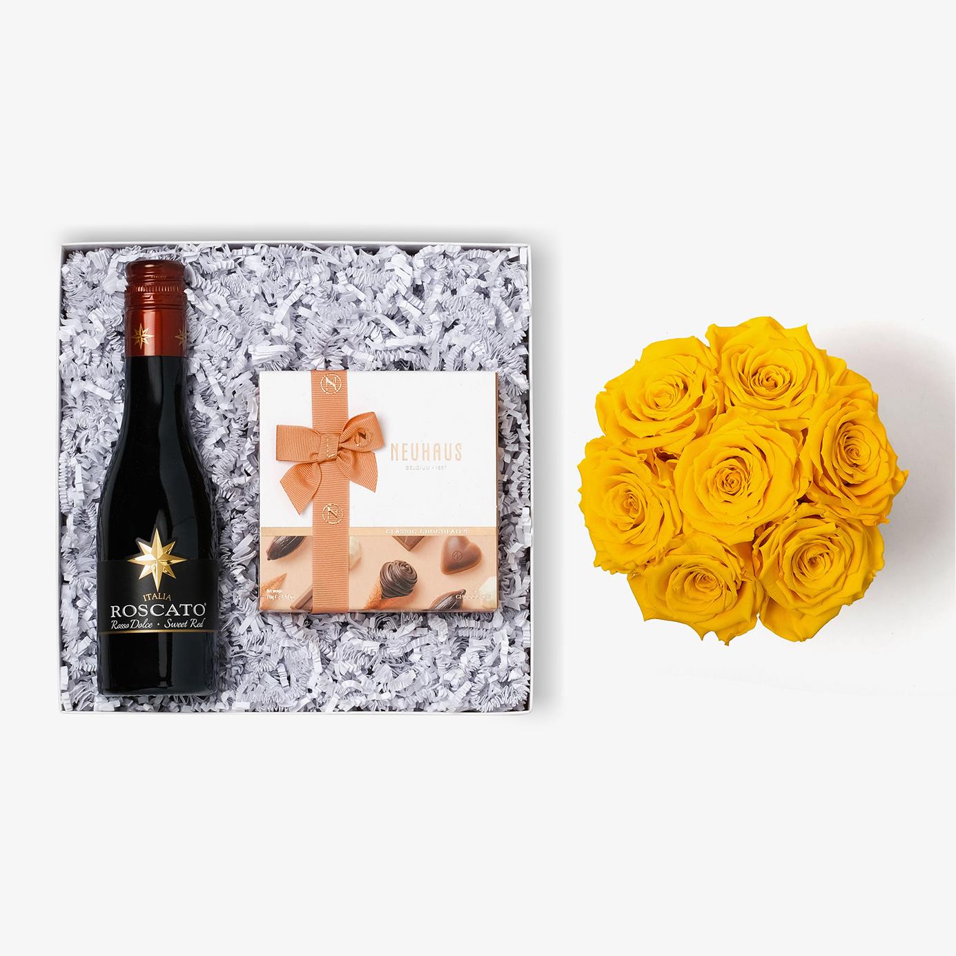 Wine & Truffles - Medium Bloom Box - Yellow Rose - Black Box