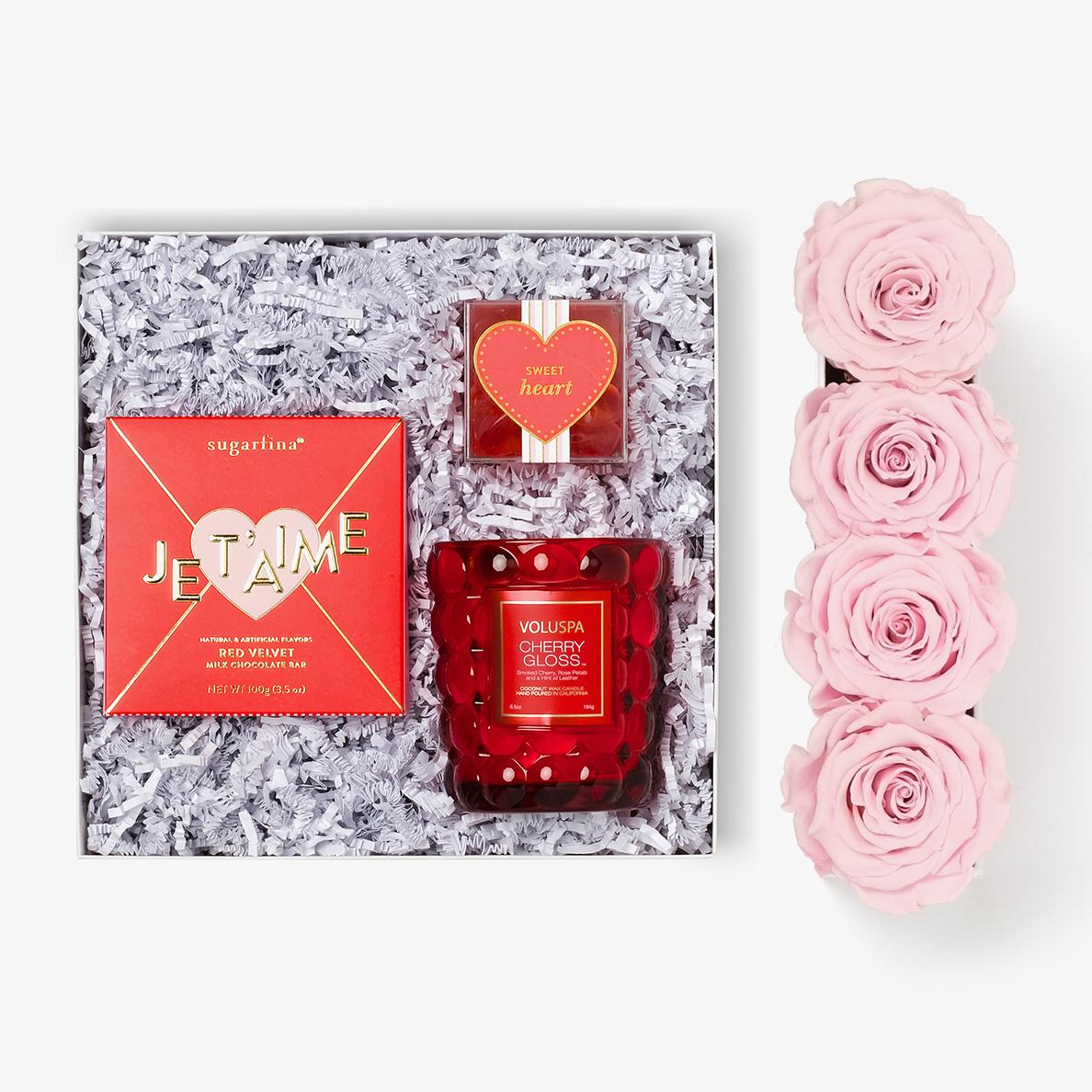 Candle & Treats - Small Rose Box - Pink Rose - White Box