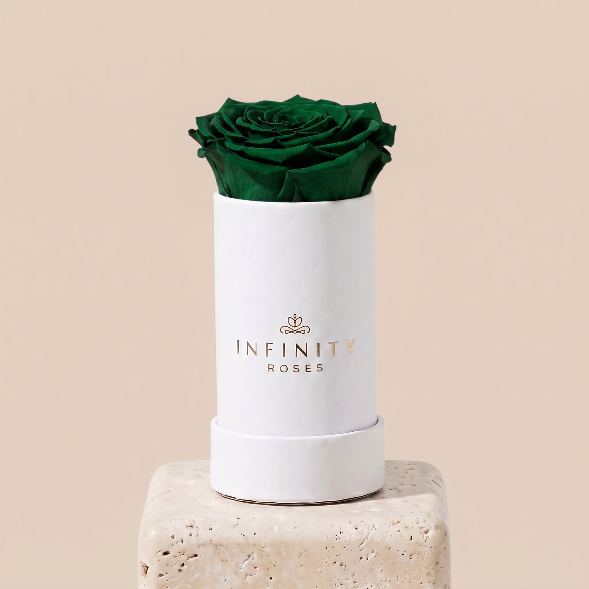 Single Rose Box - Emerald Green Rose - White Box