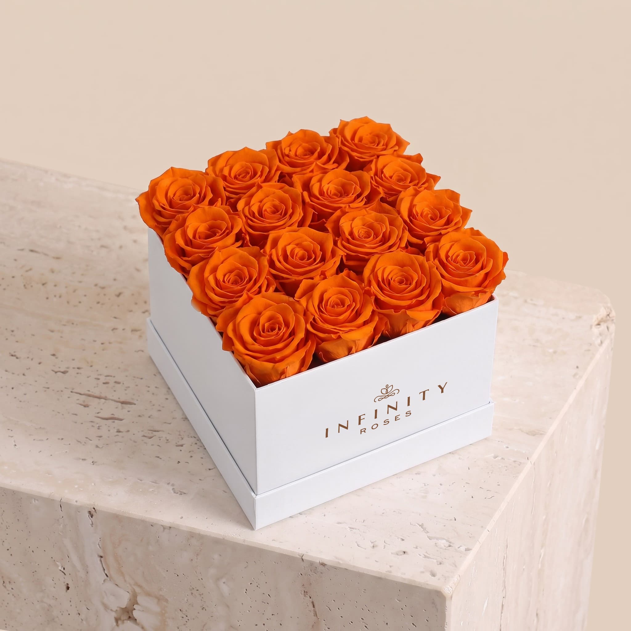 Large Square Rose Box - Orange Rose - White Box