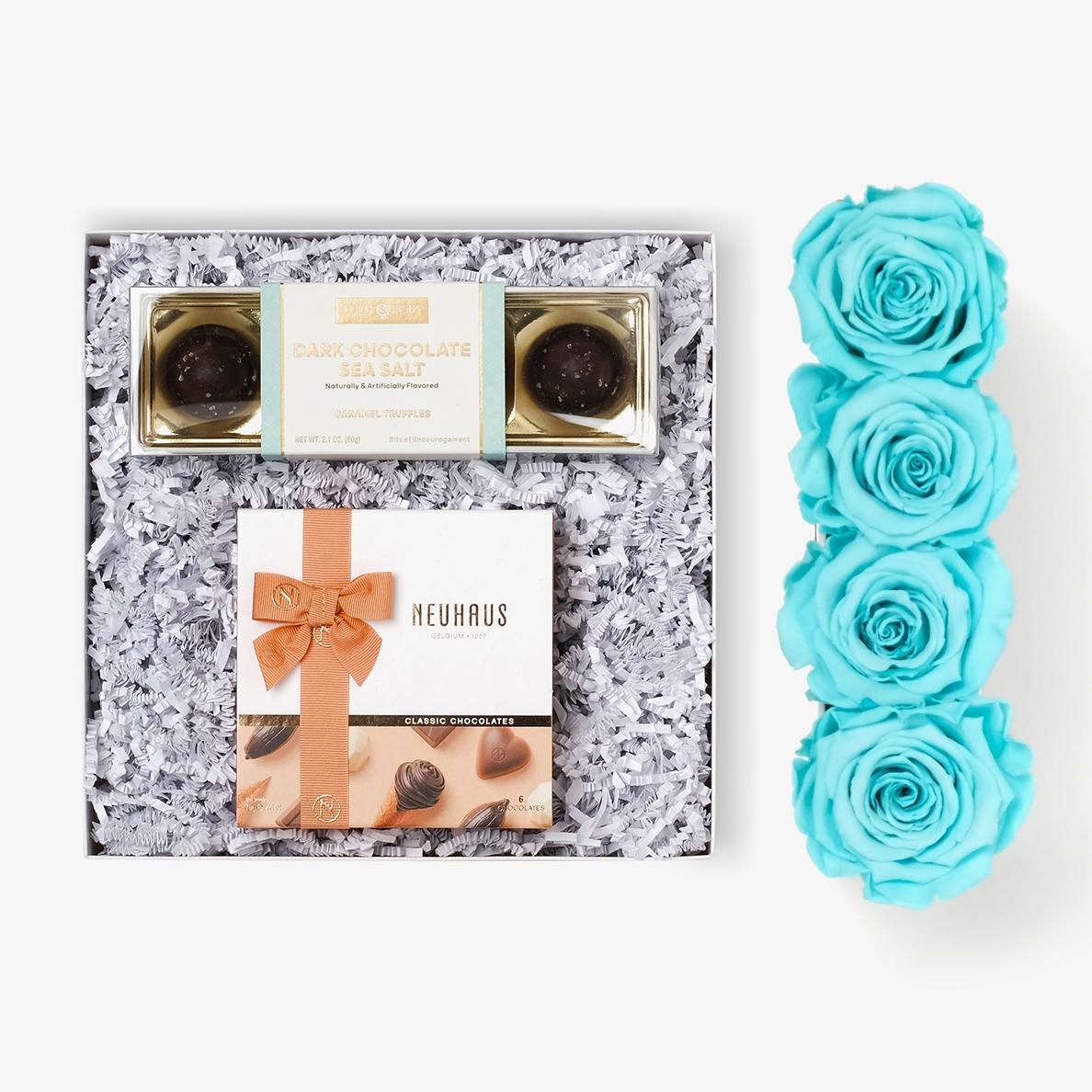 Chocolate Duo Luxe - Small Rose Box - Turquoise Rose - White Box