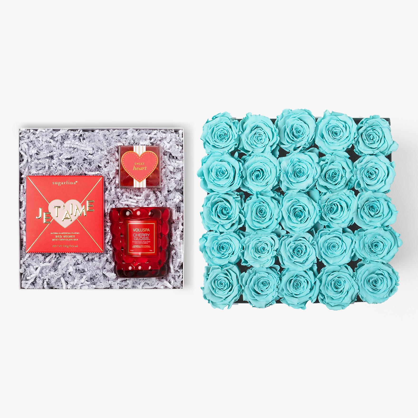 Candle & Treats - X-Large Square Box - Turquoise Rose - Black Box