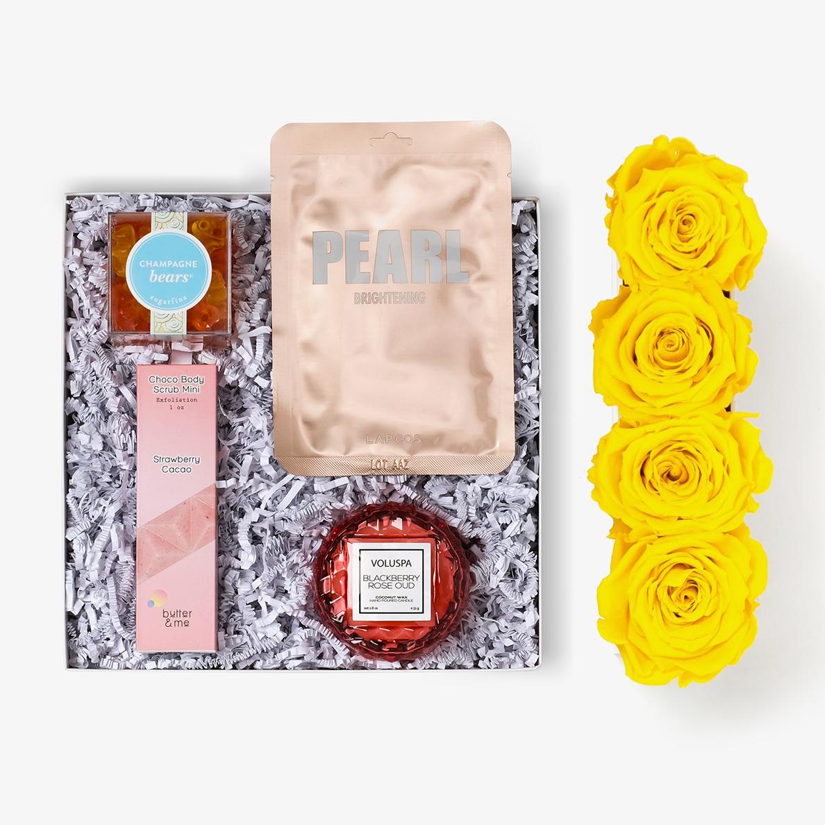 Pamper Bundle - Small Rose Box - Yellow Rose - White Box