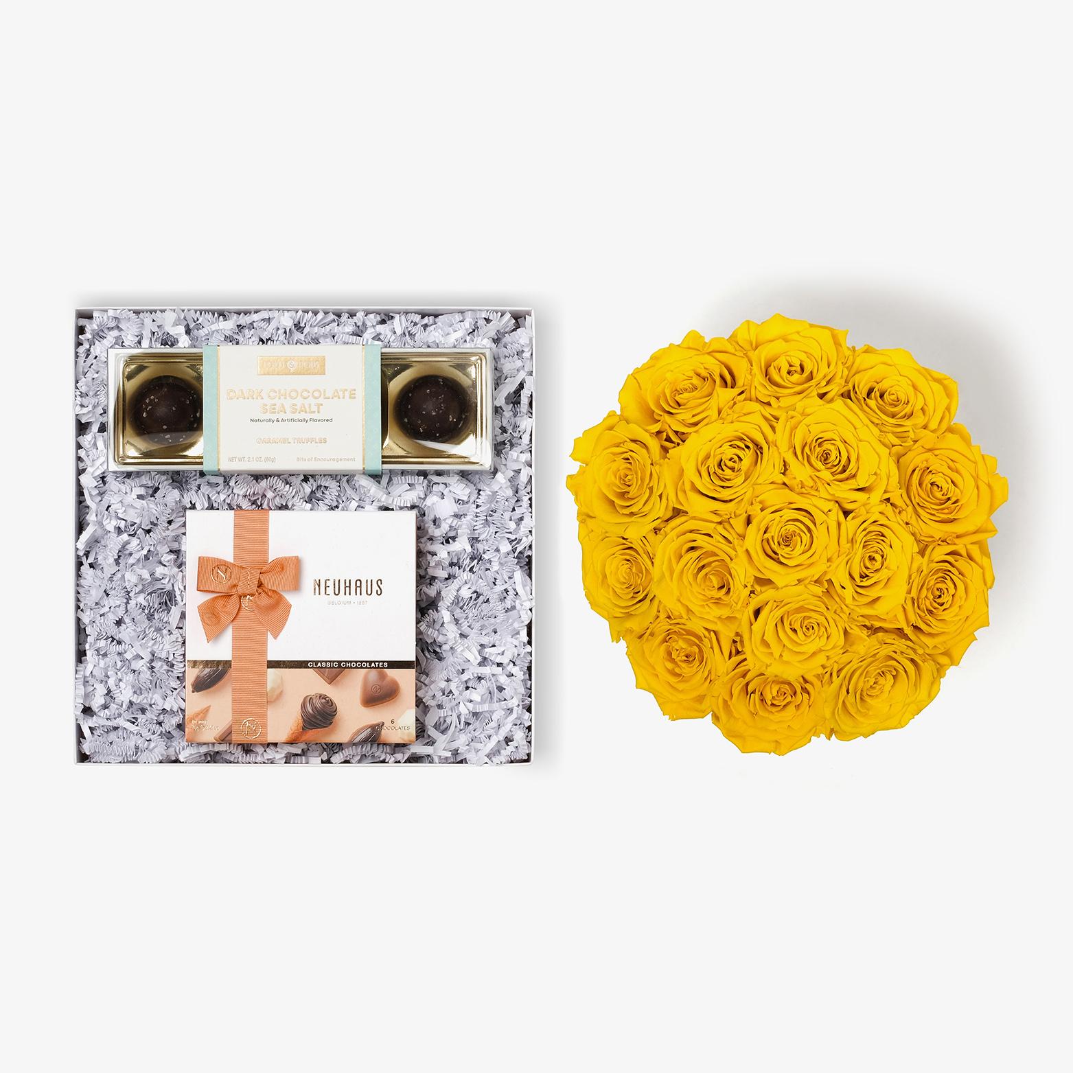 Chocolate Duo Luxe - Large Bloom Box - Yellow Rose - Black Box