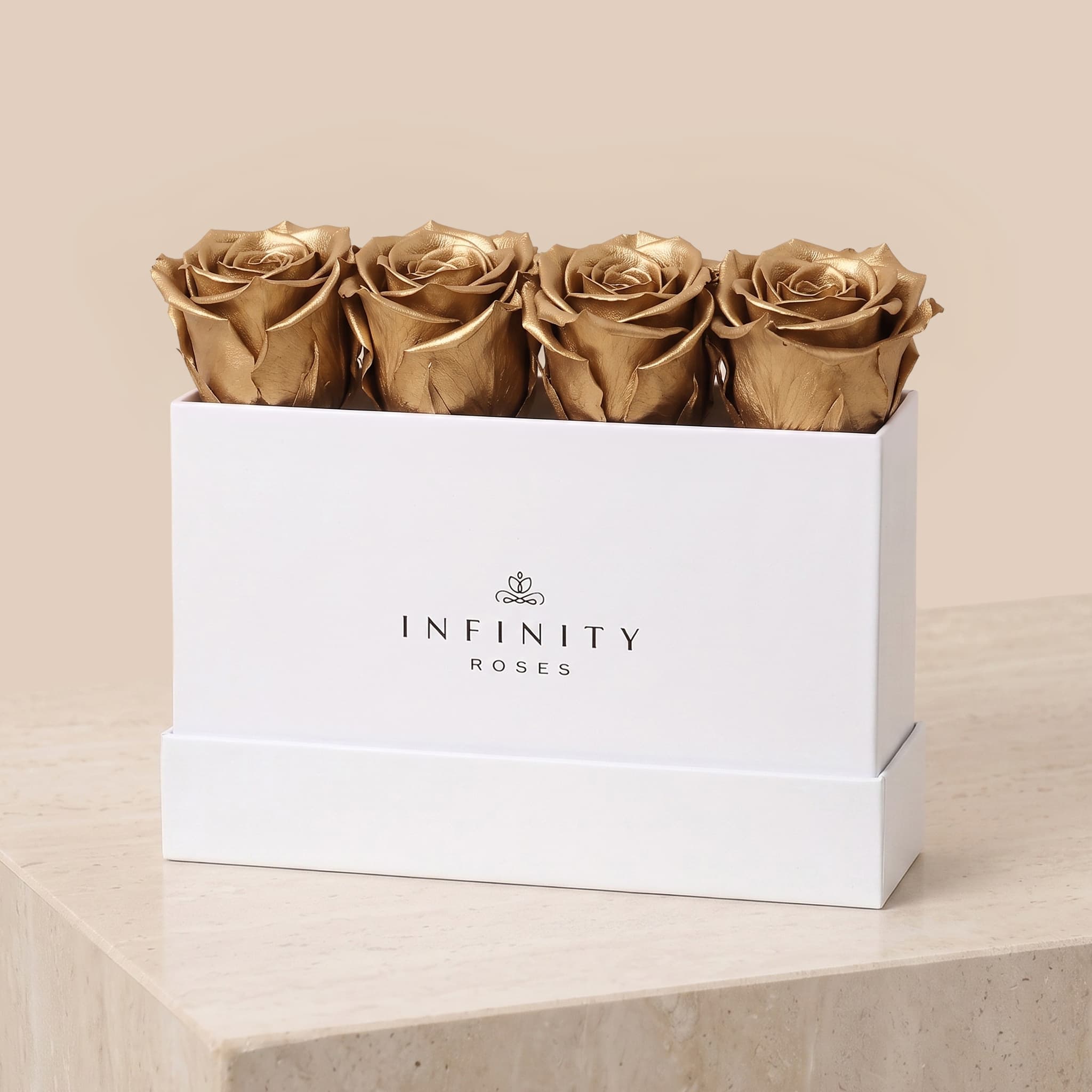 Small Rose Box - Gold Rose - White Box