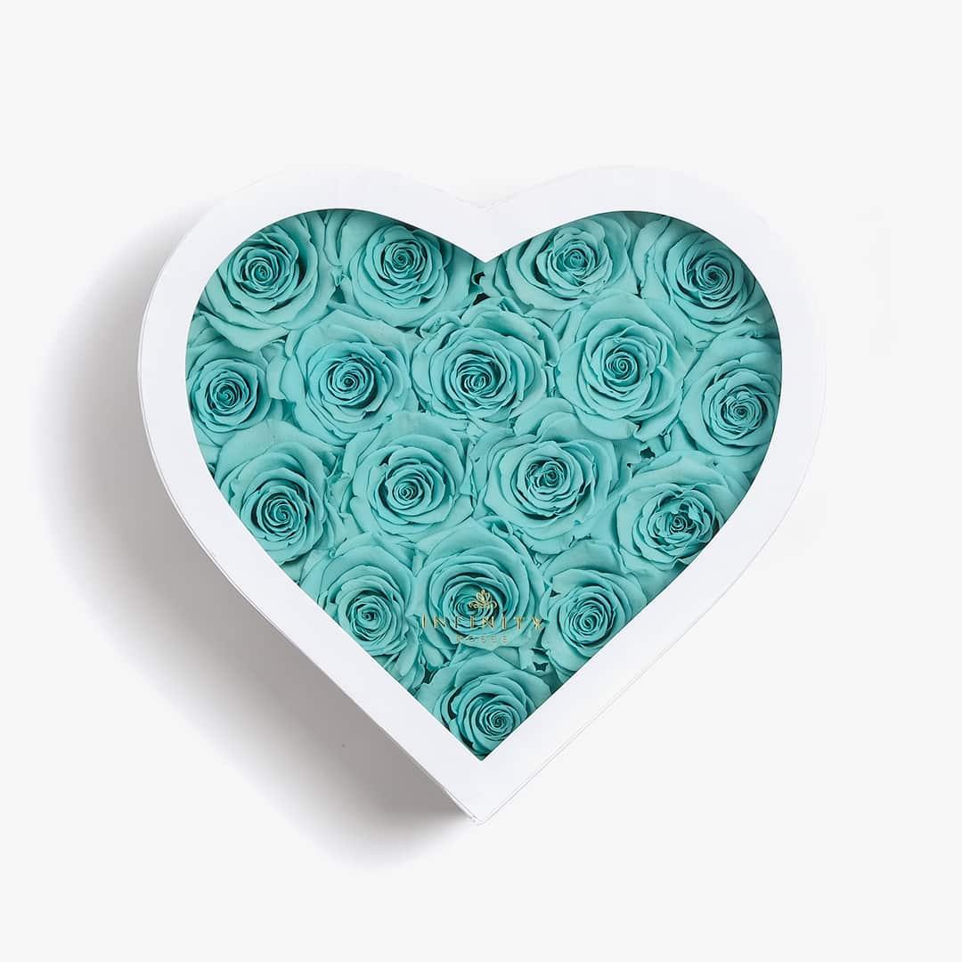 Large Heart Box - Turquoise Rose - White Box