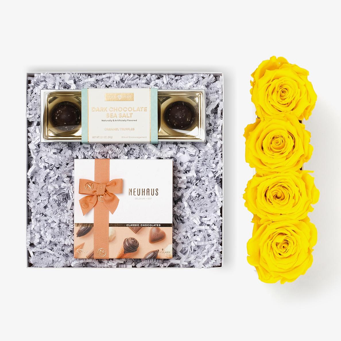Chocolate Duo Luxe - Small Rose Box - Yellow Rose - White Box