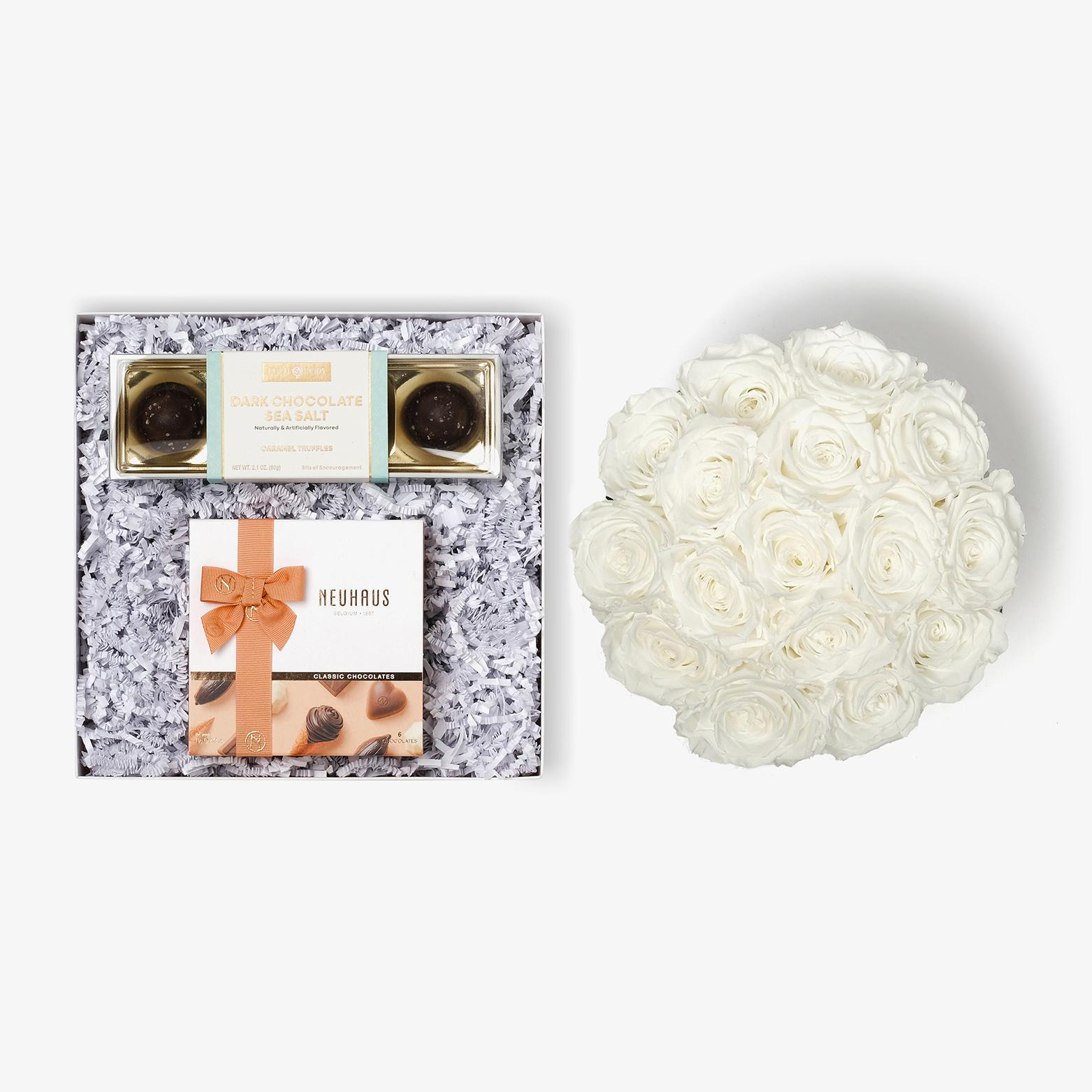 Chocolate Duo Luxe - Large Bloom Box - White Rose - Black Box