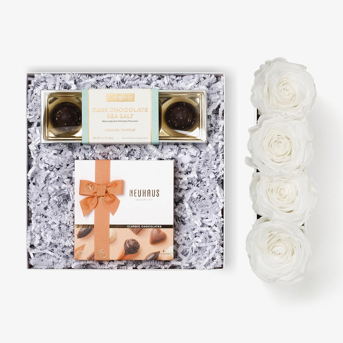 Chocolate Duo Luxe - Small Rose Box - White Rose - White Box