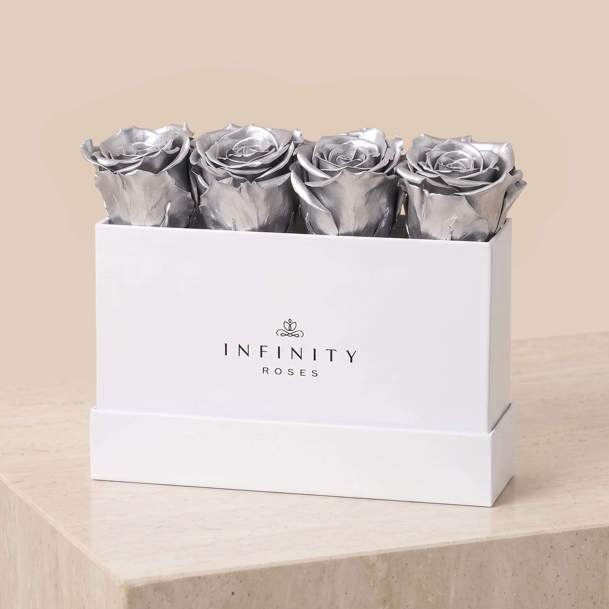 Small Rose Box - Silver Rose - White Box
