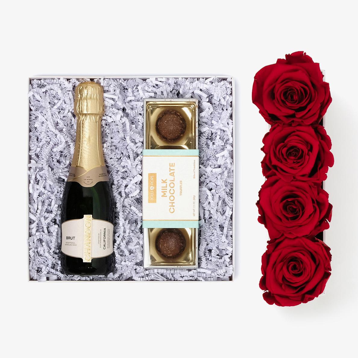 Champagne Bundle (Small Rose Box) - Red Rose - Black Box