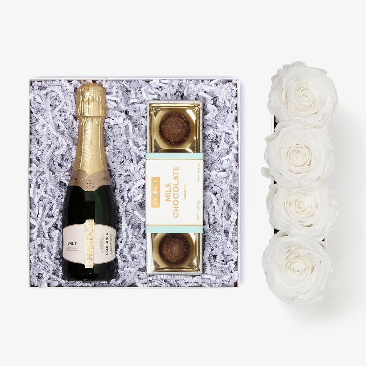Champagne Bundle (Small Rose Box) - White Rose - Black Box
