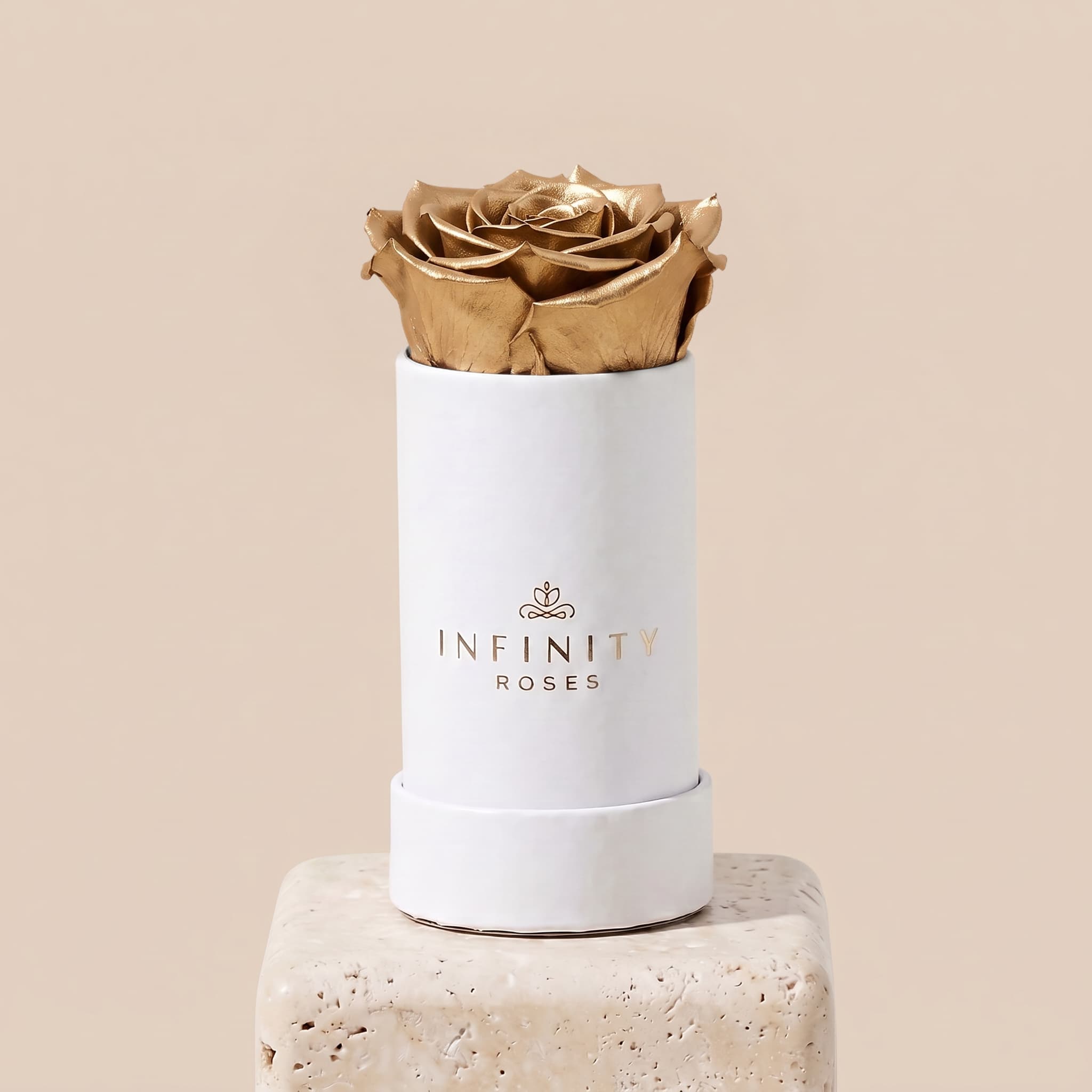Single Rose Box - Gold Rose - White Box