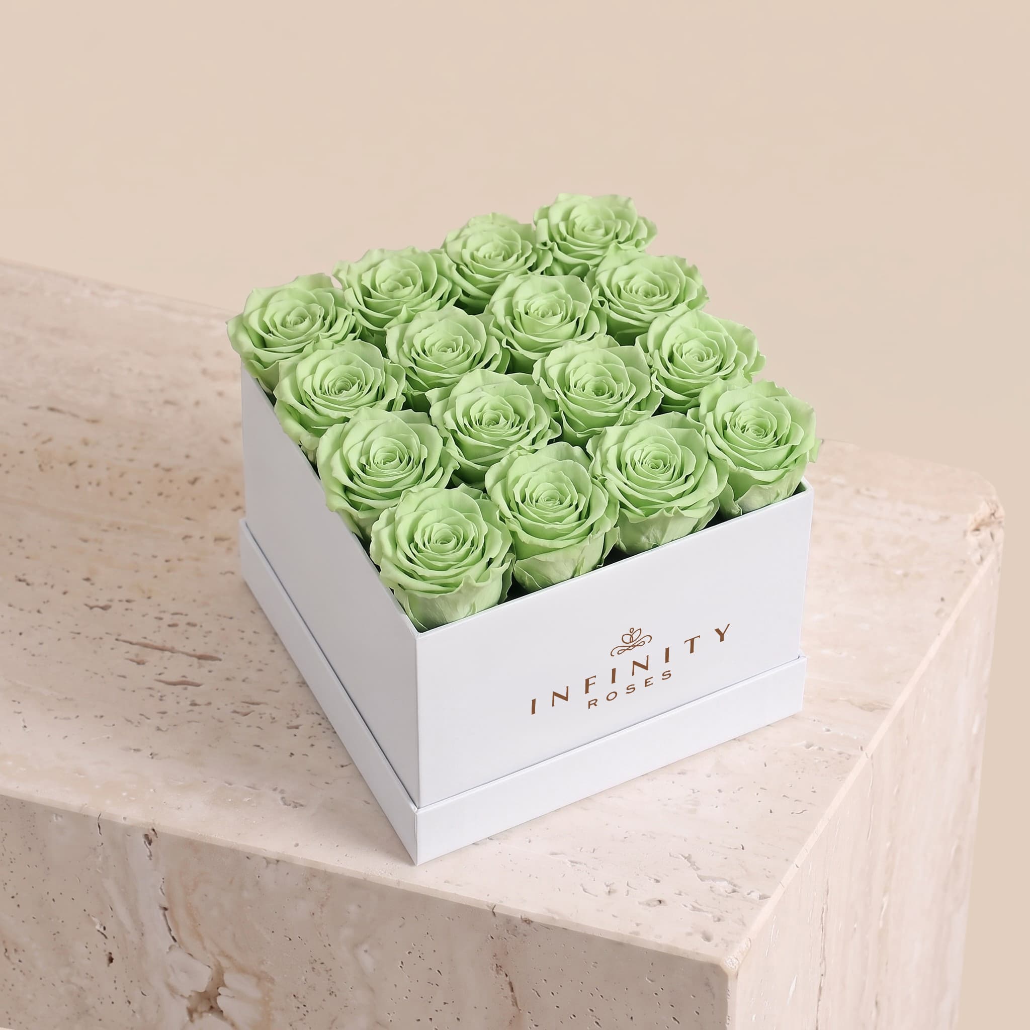 Large Square Rose Box - Mint Rose - White Box