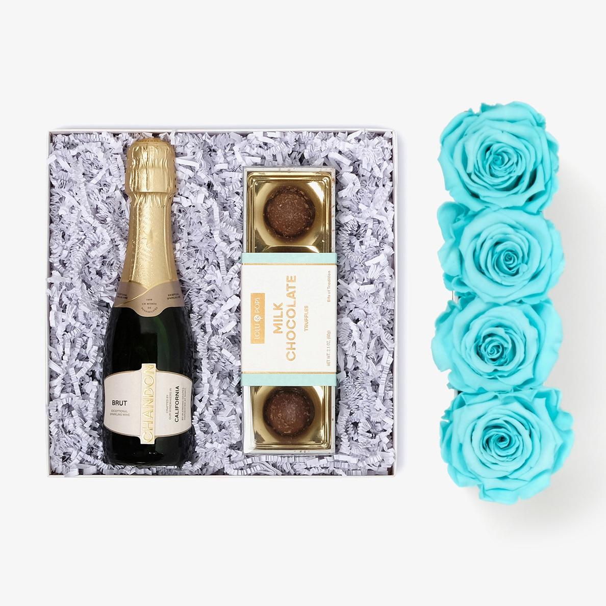 Champagne & Truffles - Small Rose Box - Turquoise Rose - White Box